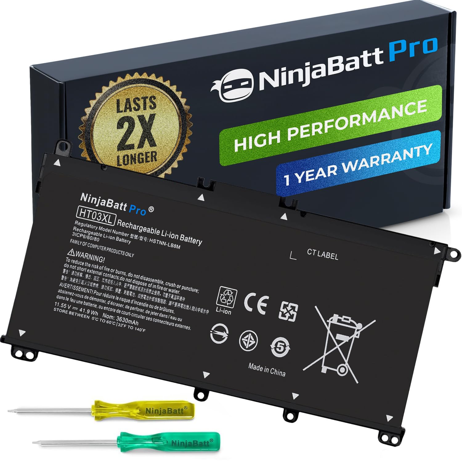NinjaBatt Pro HT03XL L11119-855 Battery for HP Pavilion 15 Series - Fits 14-CE/14-CF/15-DB/15-CS/15-DA/15-DW/17-by/17-CA - Replacement Laptop Battery for HP 15 Laptop - Long-Lasting Power