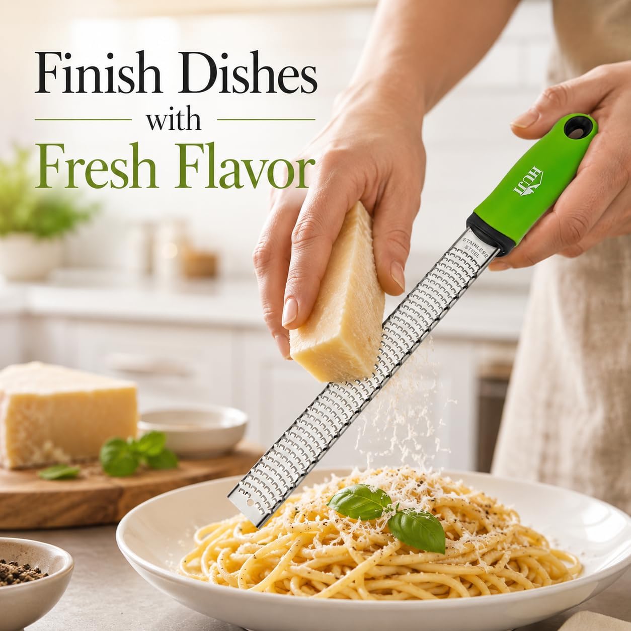 HUJI Citrus Zester and Grater: Lemon, Ginger, Garlic, Truffle, Cheese - Razor Sharp Stainless Steel Blades With Protective Cover - Dishwasher Safe