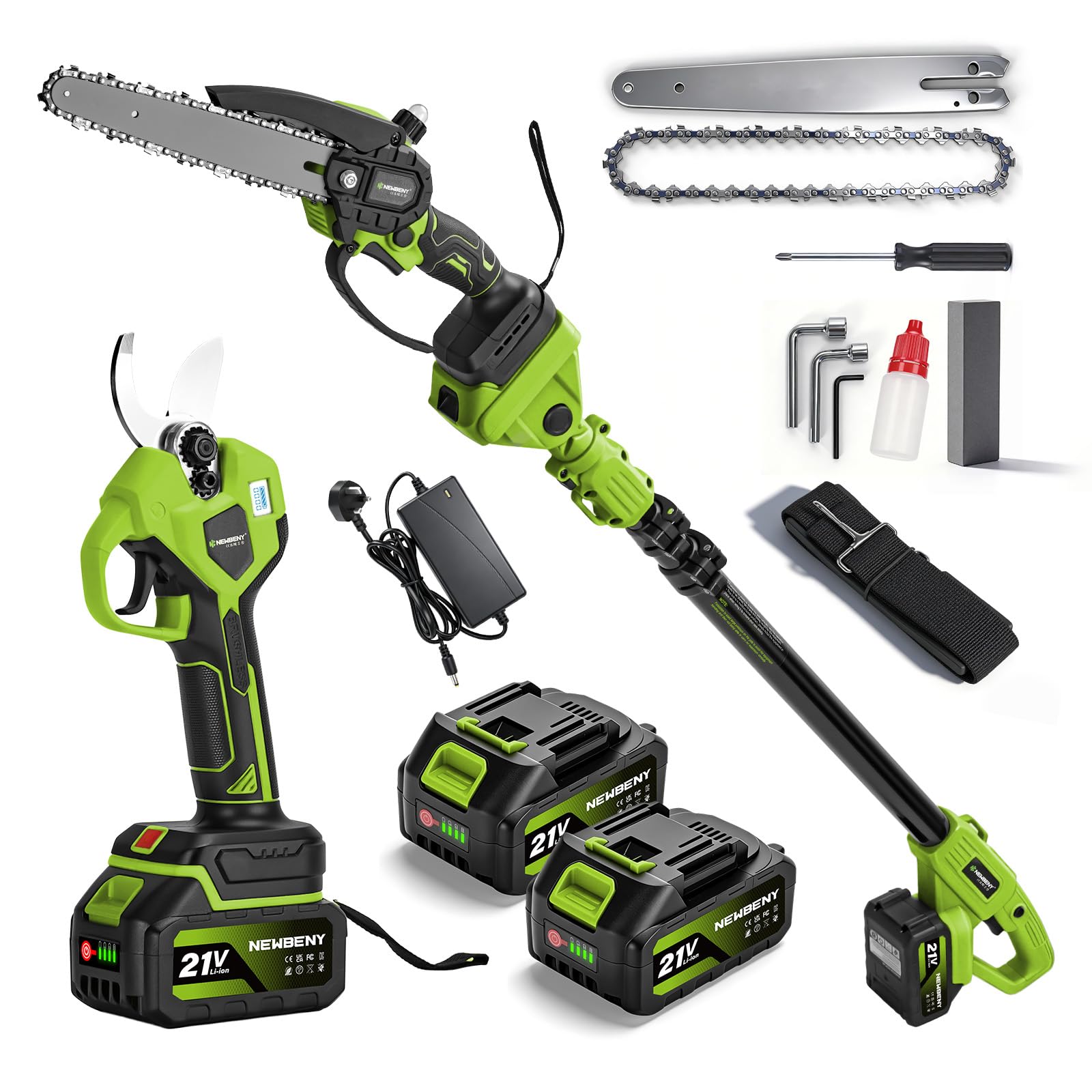 28mm Electric Pruning Shears & Cordless Chainsaw with 1.7m Telescopic Pole