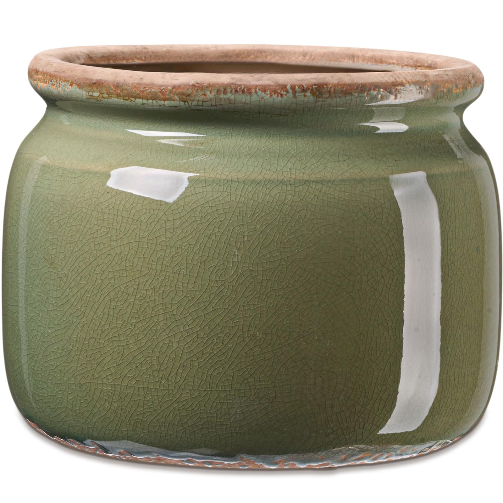 Maceta grande de cerámica de 7.75 pulgadas, maceta vintage verde campestre con esmalte agrietado, maceta decorativa con drenaje para plantas de interior y exterior, estante del hogar, cocina