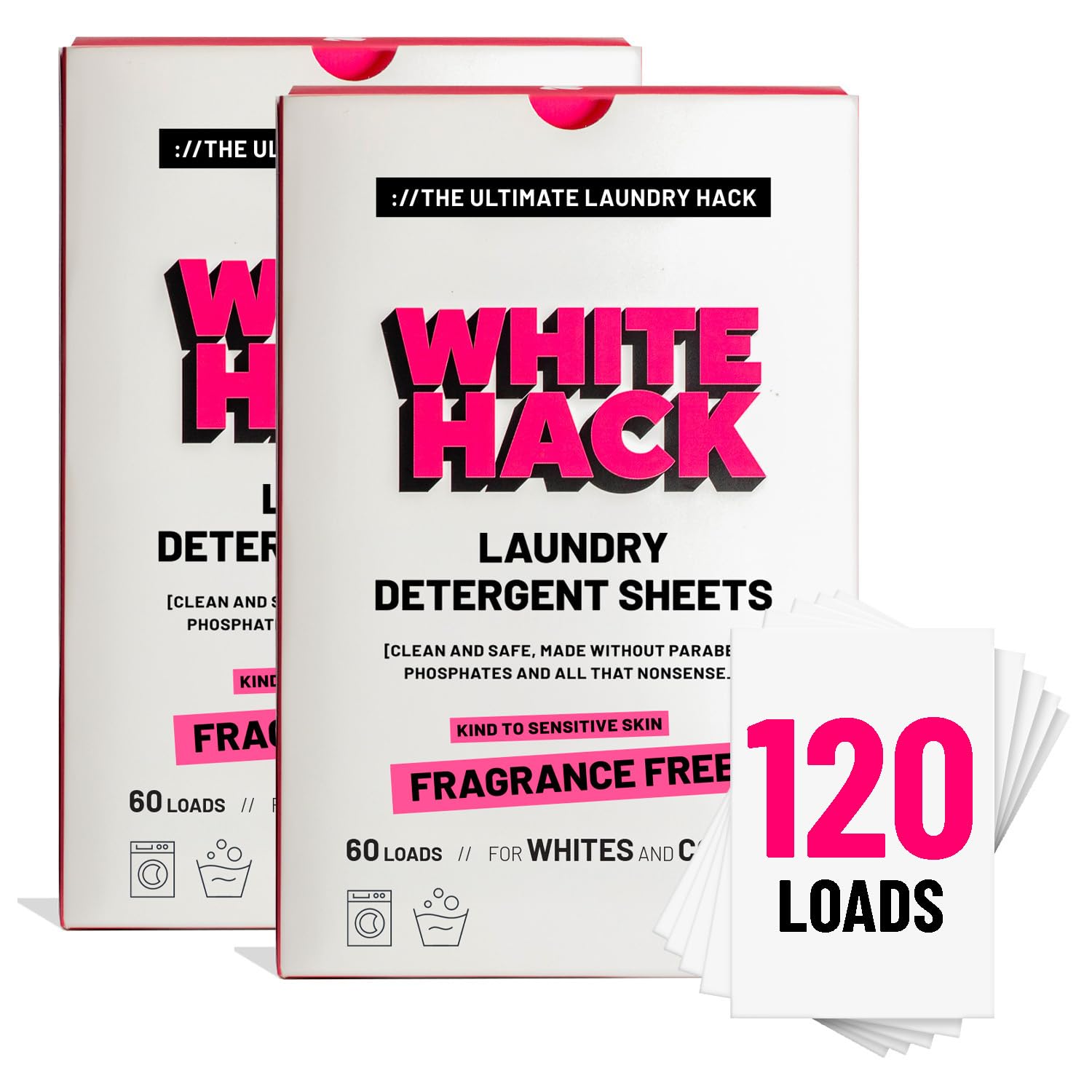 White Hack Fragrance Free Laundry Detergent Sheets | Clothes Detergent Laundry Soap Sheets for Travel - Mess-Free, Ultra Concentrated, Recyclable