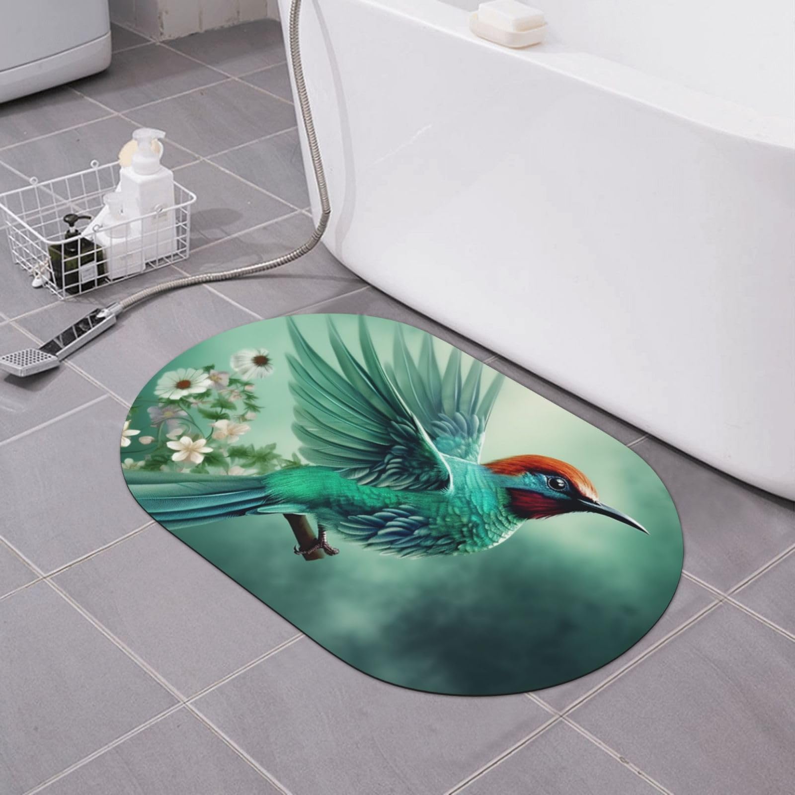 Paillasson de salle de bain bleu sarcelle 15,7x60 cm absorbant oiseaux