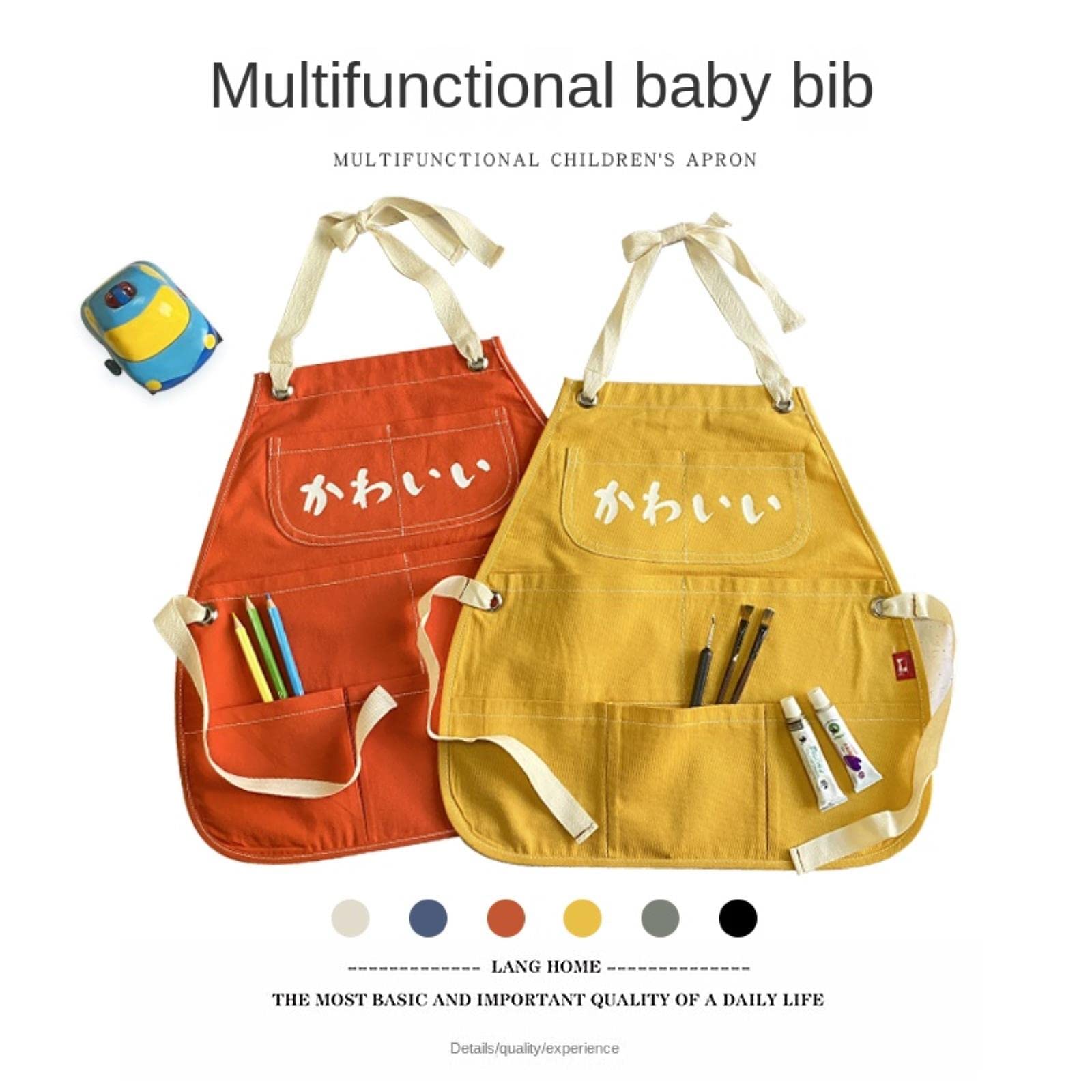 Grembiule per Bambini Pure Pure Cotton Child Apron per Dipingere L'Uniforme di Classe Ansifera Antimanalizzante con Cinghie Regolabili per La Pittura
