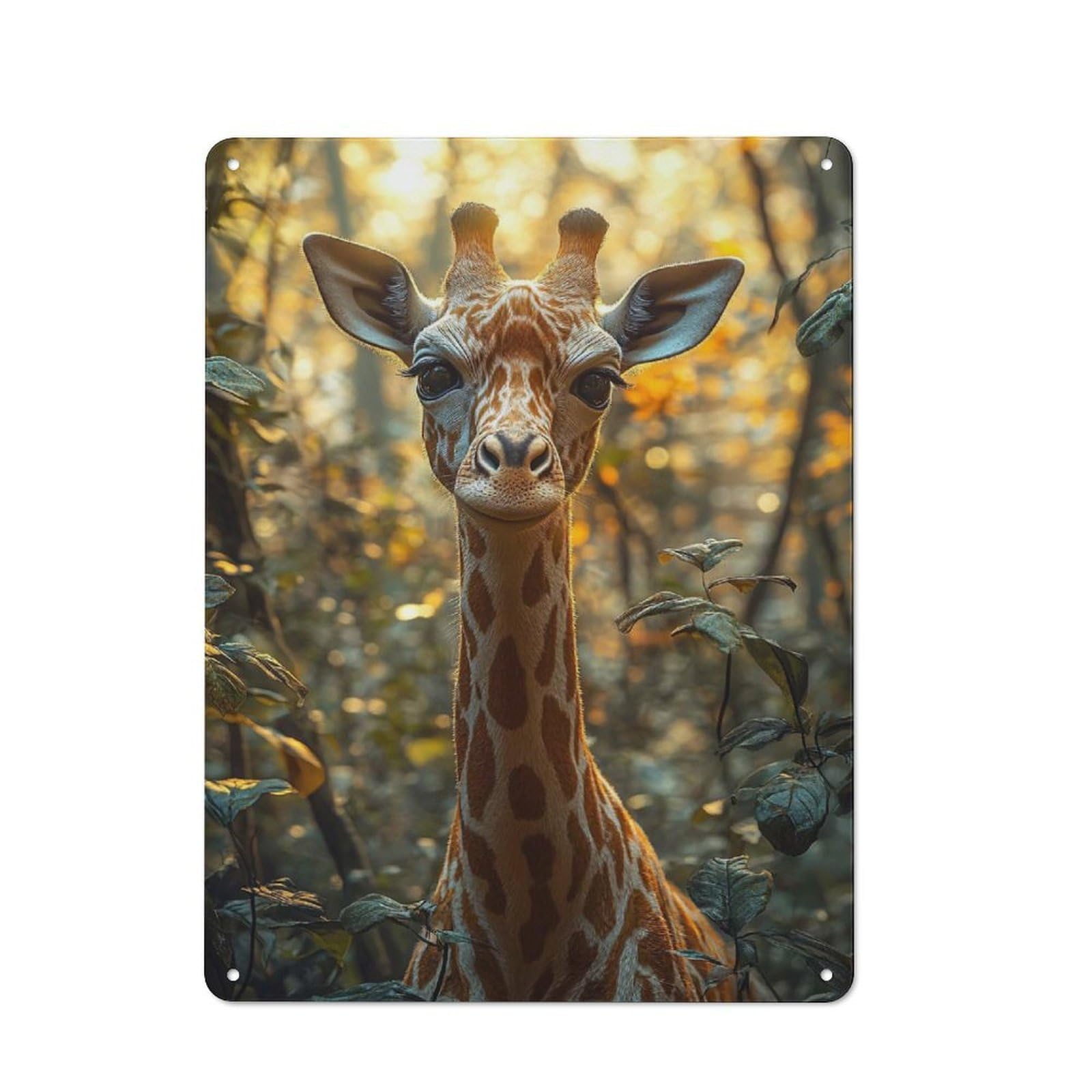 Giraffe Portrait in Forest Rustic Metal Wall Decor 40x30cm, Decorative Metal Plaque for Shed, Garden Room, Porch Or Garage