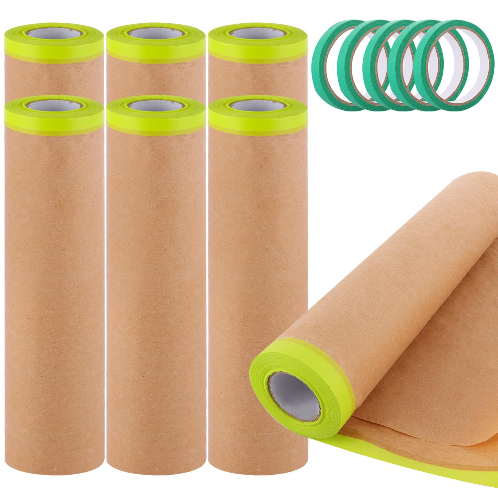 YOUNTHYE 7Rolls Masking Paper for Spraying, 24" x 36ft Paint Masking Paper Pre-Taped Masking Film, Tape and Drape Masking Film for Car Furniture Carpet Protection