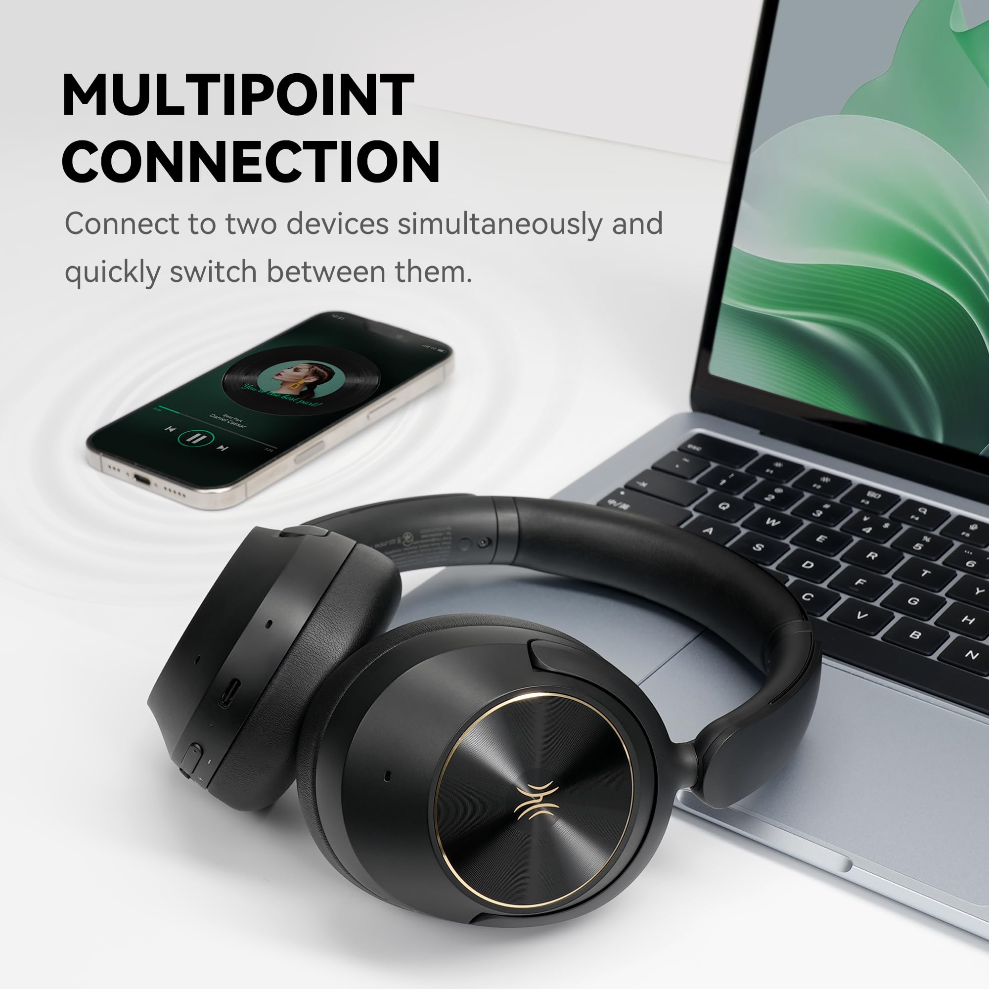 OneOdio Casque A6 à Réduction Active de Bruit Hybride, 75H Autonomie, sans Fil Bluetooth Circum-Auriculaires avec Son Hi-Res LDAC, Bluetooth 6.0, Contrôle par Application, pour Voyage, PC, Bureau