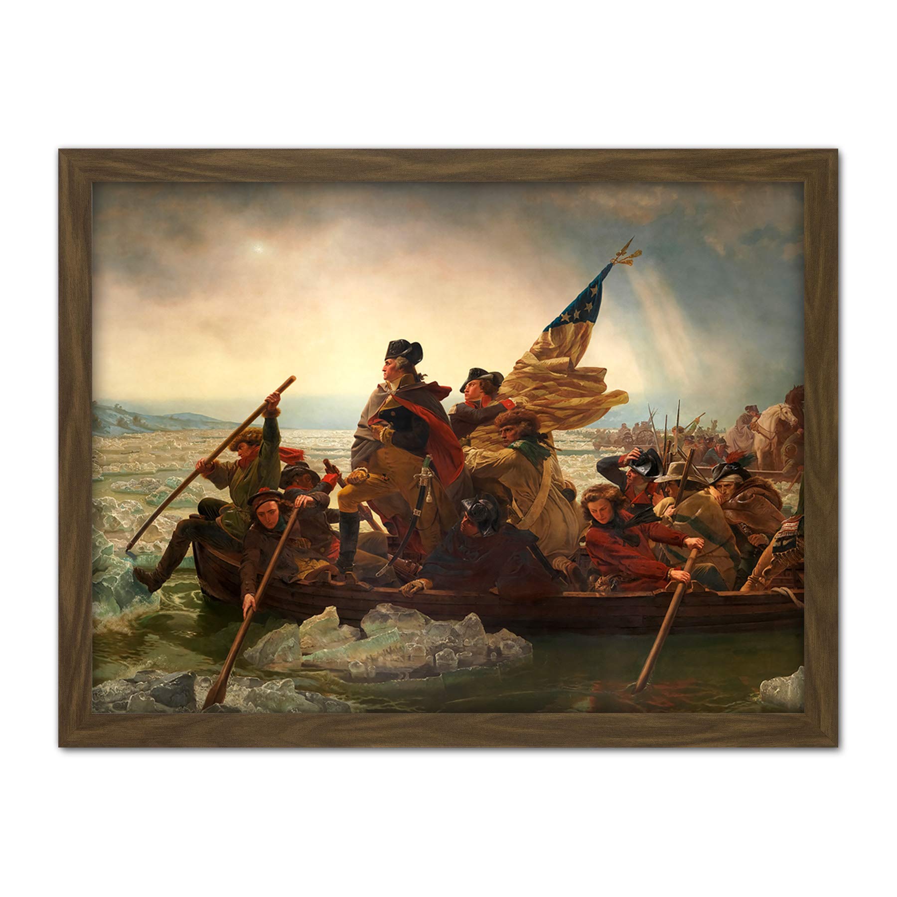 Artery8 Brown Wall Art Print Leutze Washington Crossing The Delaware Painting Large Framed Wall Décor Art   W18 Inch X H24 Inch - Nasty Gal