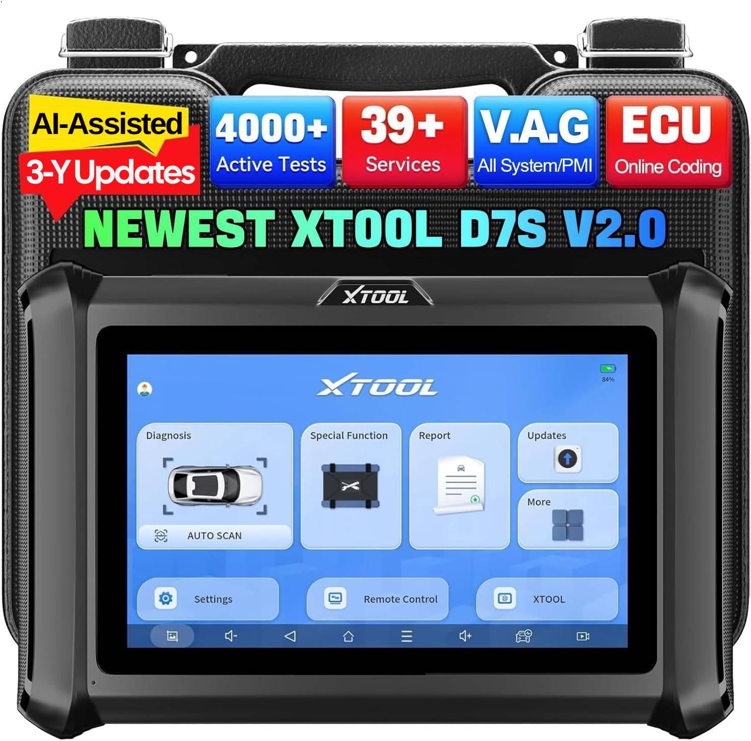 D7S Car Diagnostic Tool, AI-Assisted OBD2 Scanner with Bidirectional Control, ECU/Online Coding, 4K+ Active Tests, 39+ Resets, All System, PMI, V.A.G Guide, CAN FD/DoIP, 3-Year Free Updates