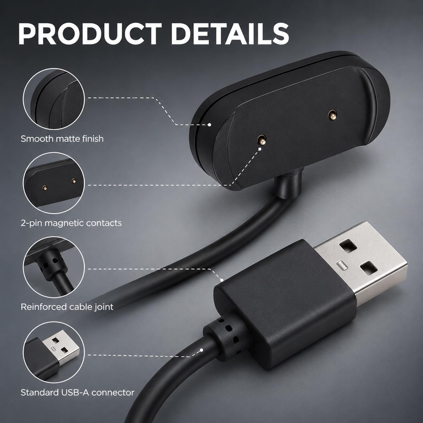 2 Stück Ladekabel, kompatibel mit Amazfit GTR 2 2e GTS 2 Mini 4 Mini Bip 3 5 U Pro Active Edge T Rex Pro USB Ladegerät Ersatz Kabel Adapter Schnellladung stabil (60 cm)