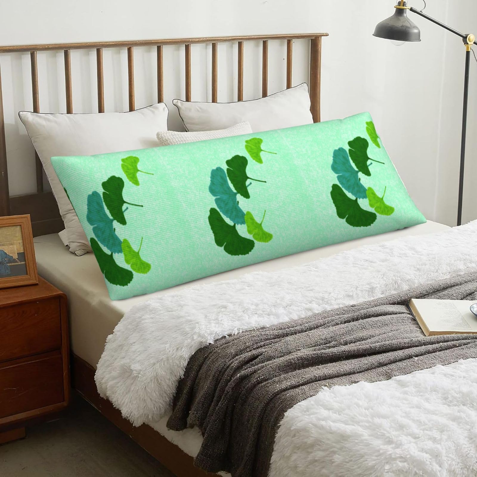 Watercolour Ginkgo Biloba Leaf, Body Pillow Cover with Zipper,Long Body Pillowcase 20 x 60 in