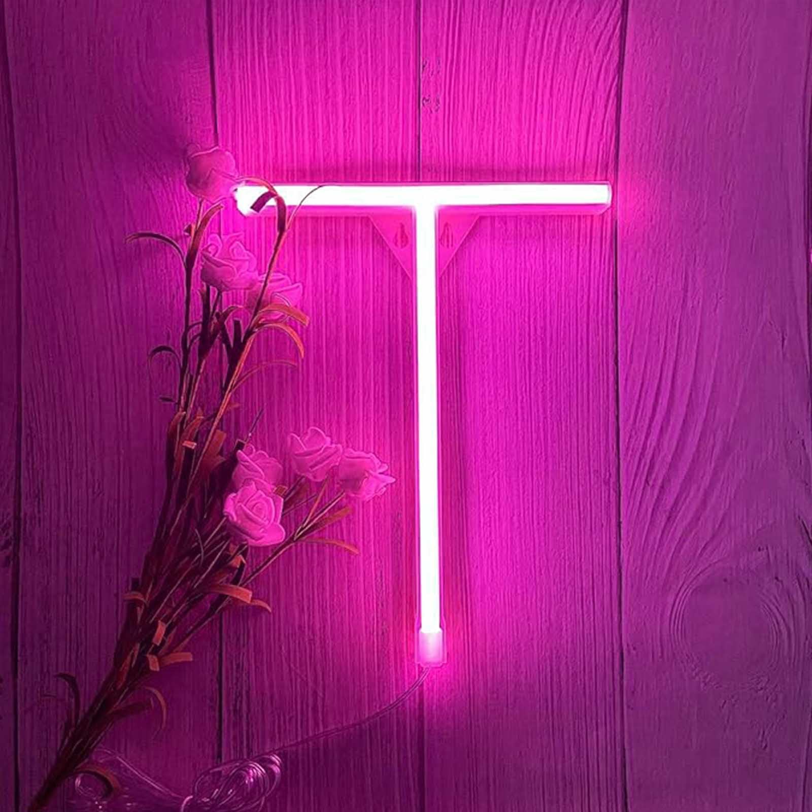 Custom Pink Neon Sign for Bedroom Wall Decor & Shop Cafe Battery/USB LED Neon Light Personalized Name Letters for Wedding Party Birthday Gift(Letters T) — image 1