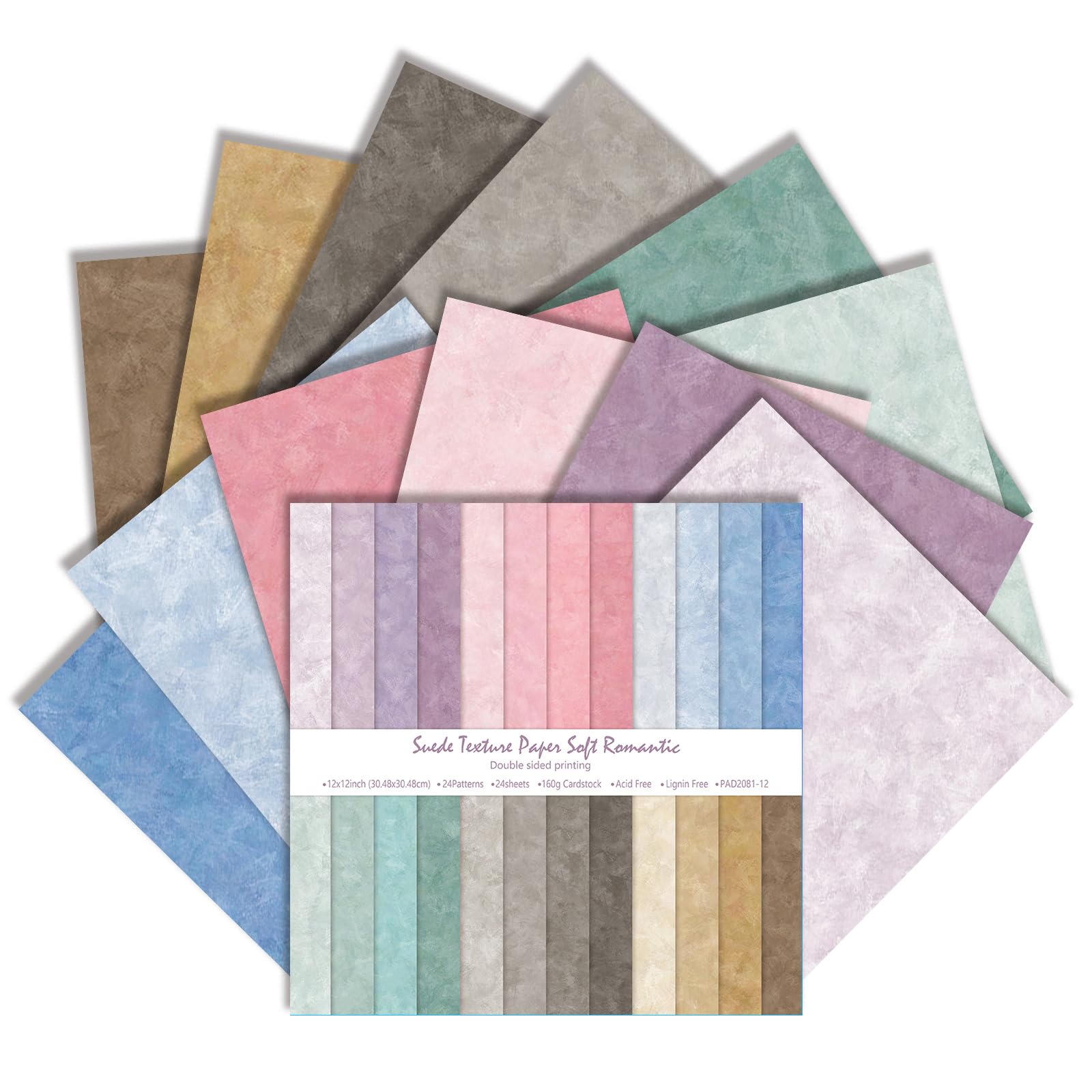 Scrapbook Paper, 12x12 Inch Coloured Double-Sided Watercolour Scrapbook Papers 24 Sheets, Imitation Leather Patterned Craft Paper for Junk Journals DIY Photo Album and Gift Decoration (C)