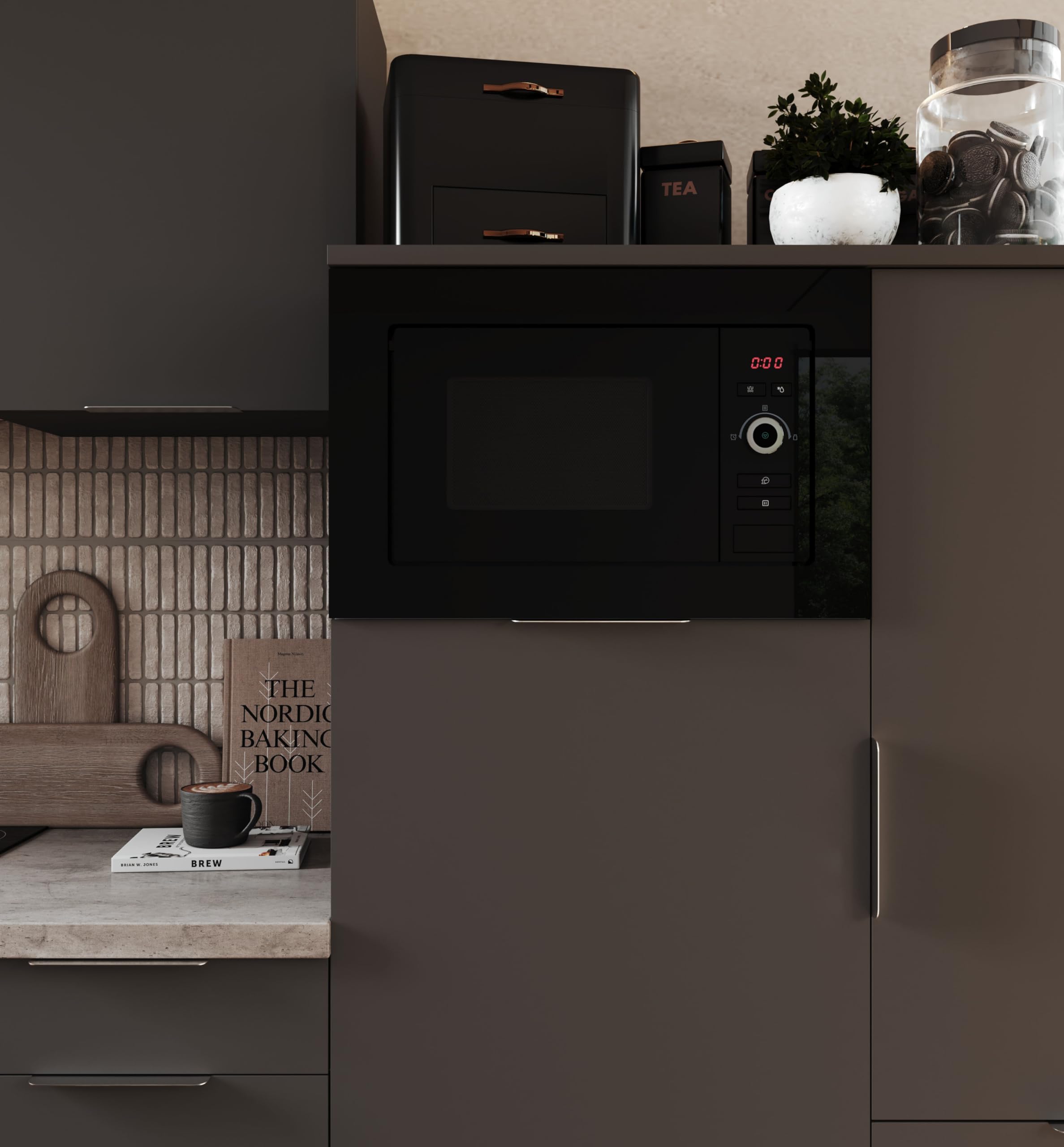 Respekta Einbau-Mikrowelle MW800G / 20 L Mikrowellengerät mit Grill/Mikrowelle 800 W/Grill 1000 W / 5 Leistungsstufen/Digitaltimer / 38,8 x 59,5 x 34,4 cm Gerätmaße (H x B x T)
