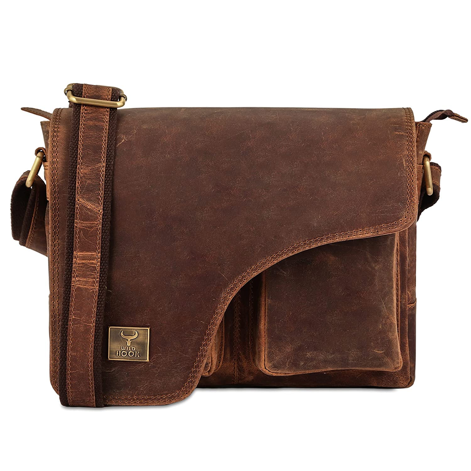 WILD HOOK Genuine Leather Messenger Bag Sling Bag Crossbody Shoulder Bags for Travel Work Business Men Women