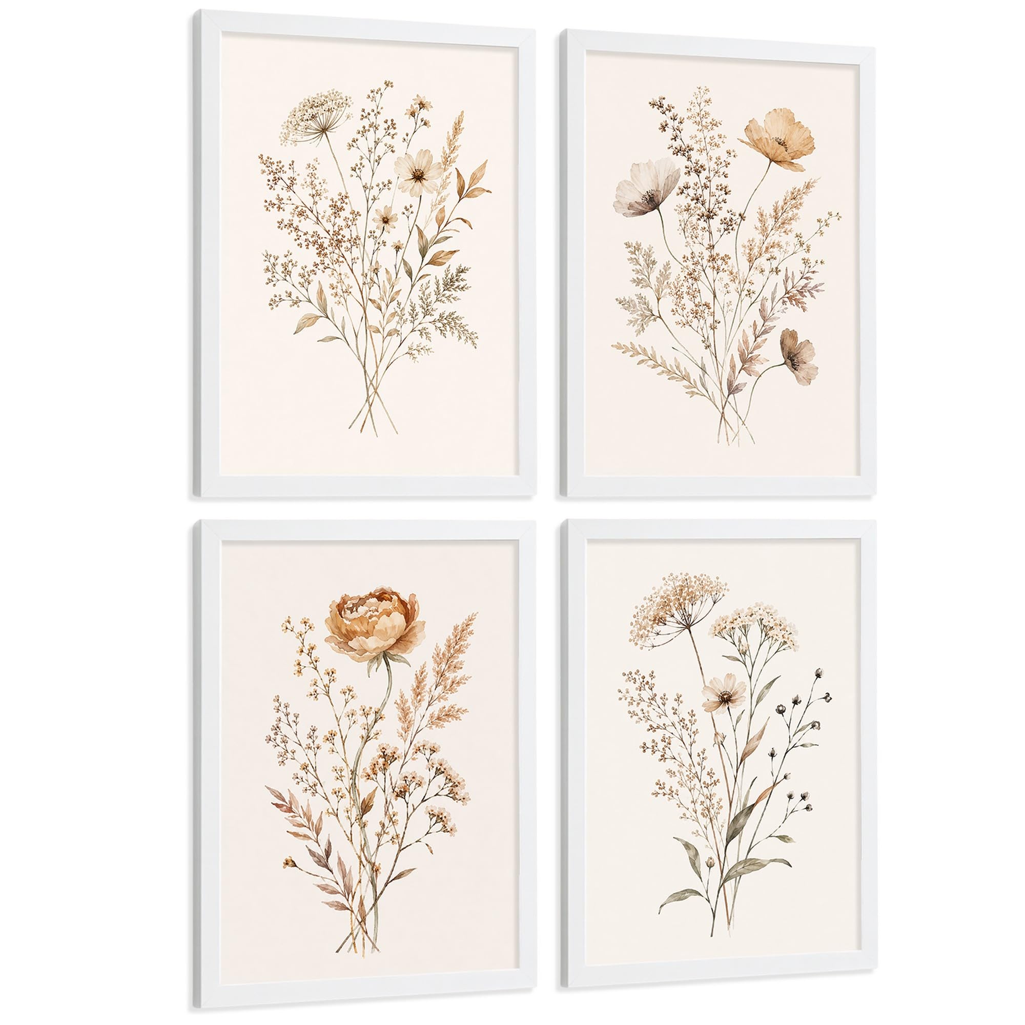 Nacnic Posters de Flores Silvestres Neutras con Acuarela Botánica Beige