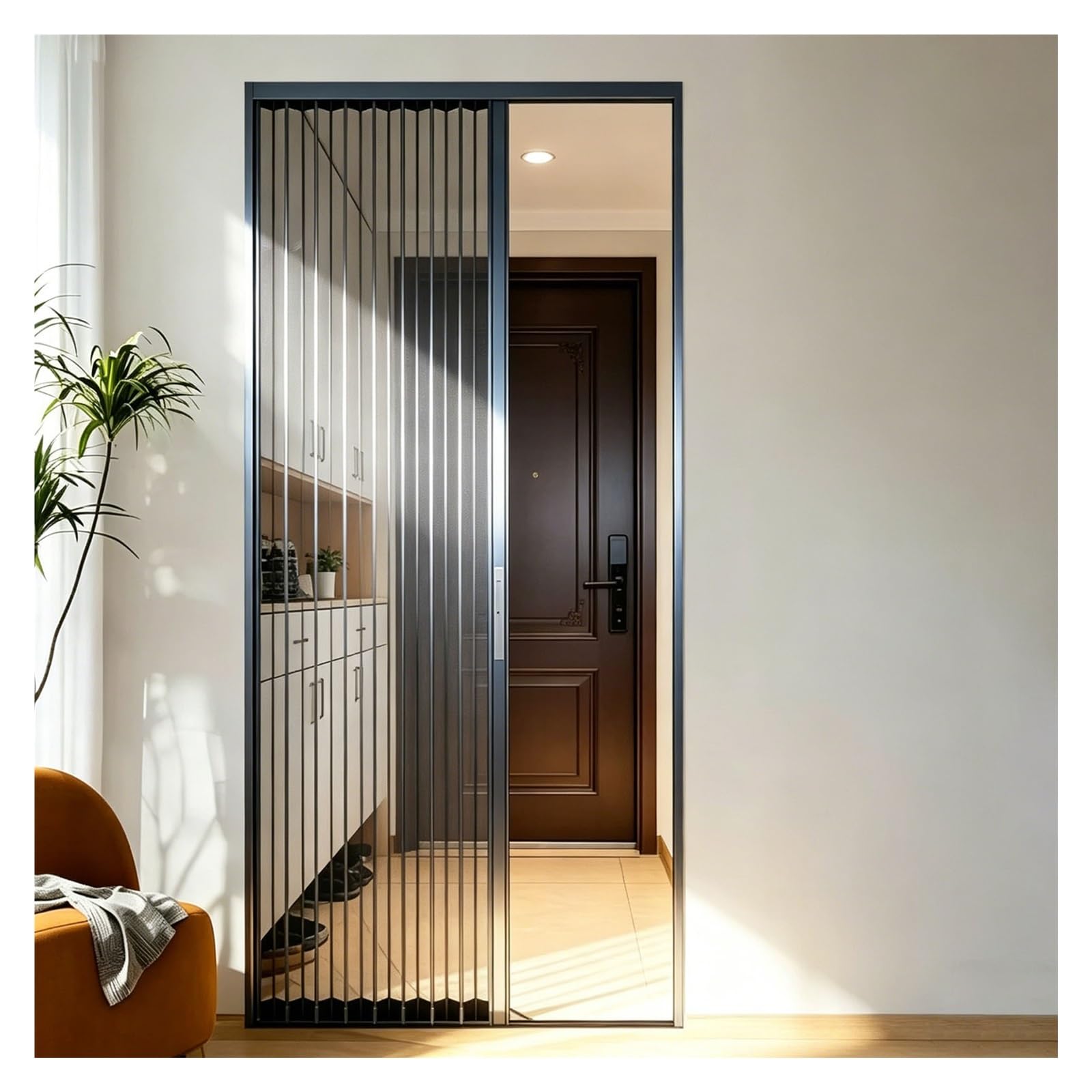 Aluminum Frame Retractable Accordion Sliding Door with Lock, Custom No-Drill Folding Door for Interior Bedroom Bathroom Balcony, Closet, Privacy Divider(Gray,28x80in(71x203cm))