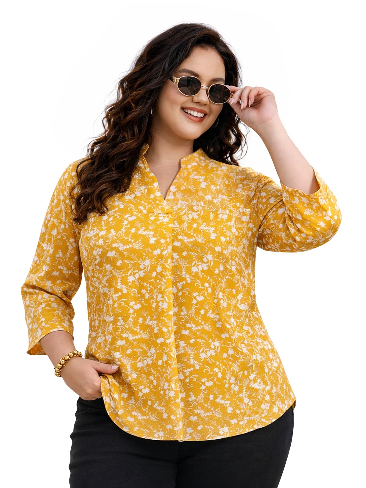 wild u Women Plus Size Western Tops | Tunic | Floral Print Rayon | Shirt Top for Plus Size Woman (Yellow, Size: 3XL-8XL)-picture-22