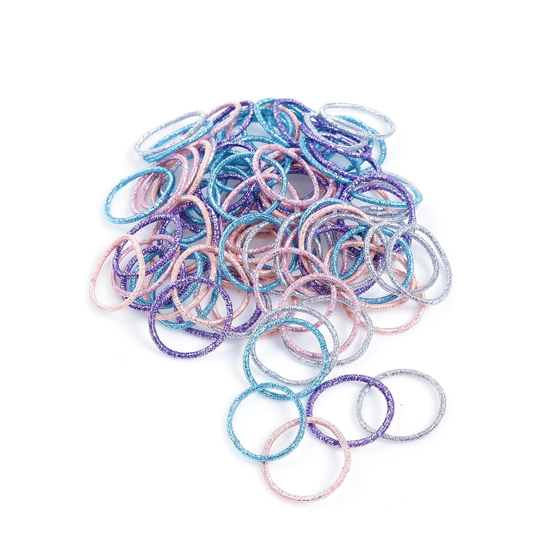100 Pcs Glitter Hair Rubber Bands Set with Tin Box