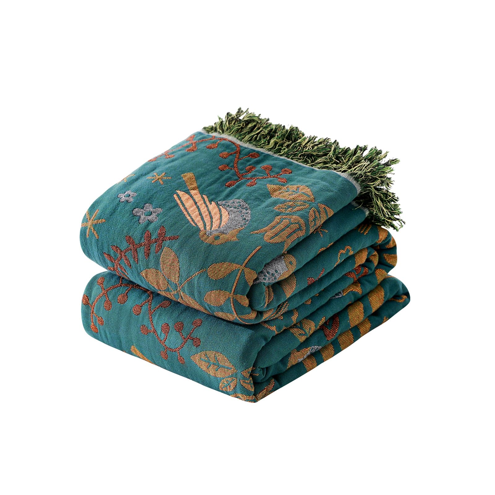 Qncssk Boho Throw Blanket for Bed Couch- 90x90 Inch Fall Blanket 100% Organic Cotton Muslin Cozy Reversible Lightweight Quilt All-Season for Sofa &