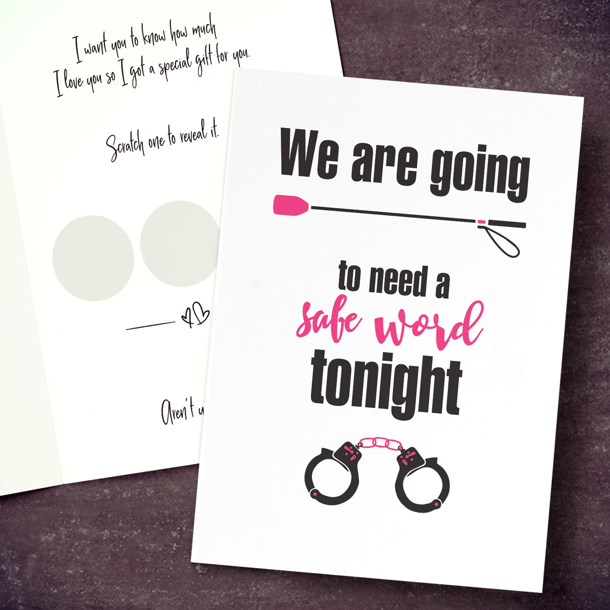 OpenMityLove Cards - Kinky Anniversary Card with Scratch offs for Him Husband Girlfriend Wife, Rude Adults Birthday Card, Valentines Pun, Naughty I Love You Card (Safe word)