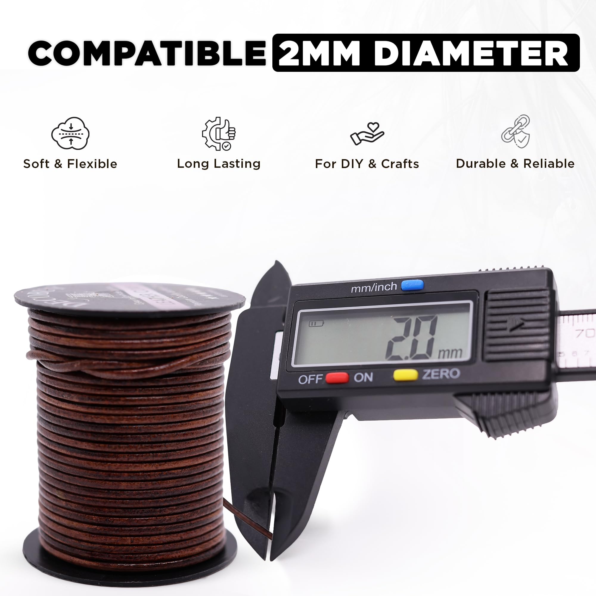 Cuerda de cuero redonda de 2 mm, cuerda de 27 yardas para hacer joyas, pulseras, collares, trenzas de Kumihimo, envolturas, manualidades, hobby y proyectos de bricolaje, marrón tostado envejecido