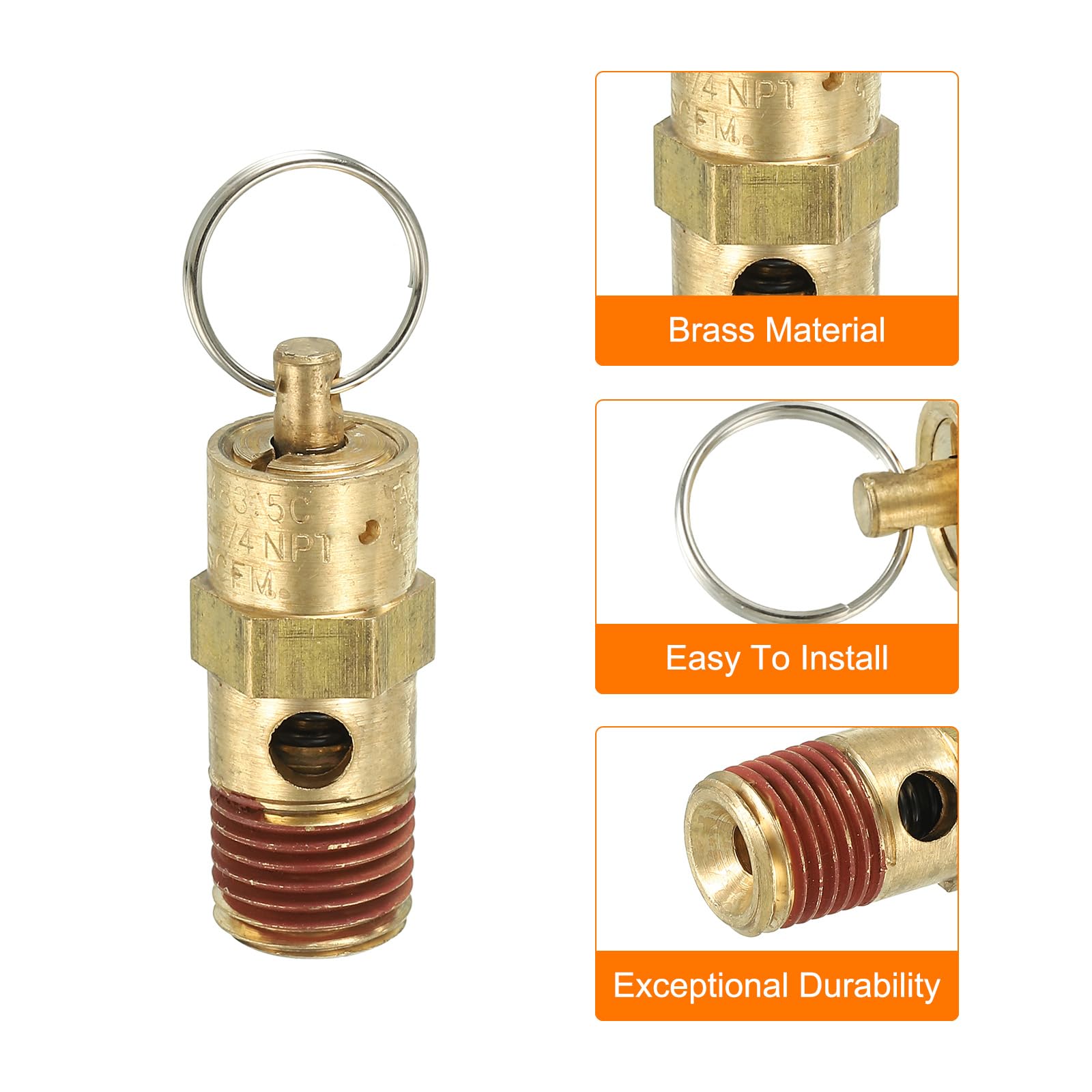 PATIKIL 1/4" Male NPT Safety Valve, 4 Pack Air Pressure Release Valve for Air Compressor 165PSI Set Pressure - Image 4