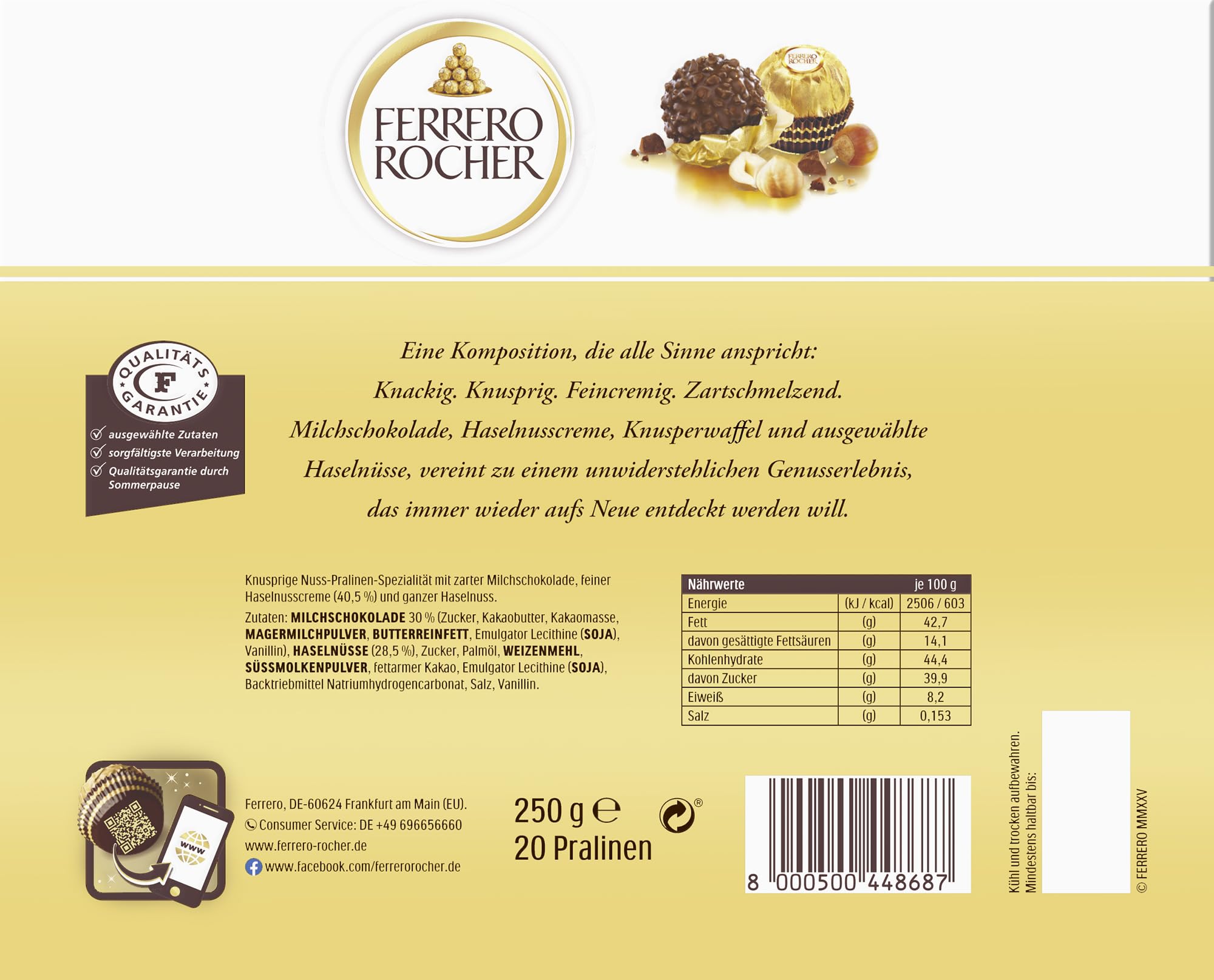Ferrero Rocher - knusprig-cremige Nuss-Pralinen-Spezialität - 1 Packung à 20 Einzelpralinen – Ansicht 2