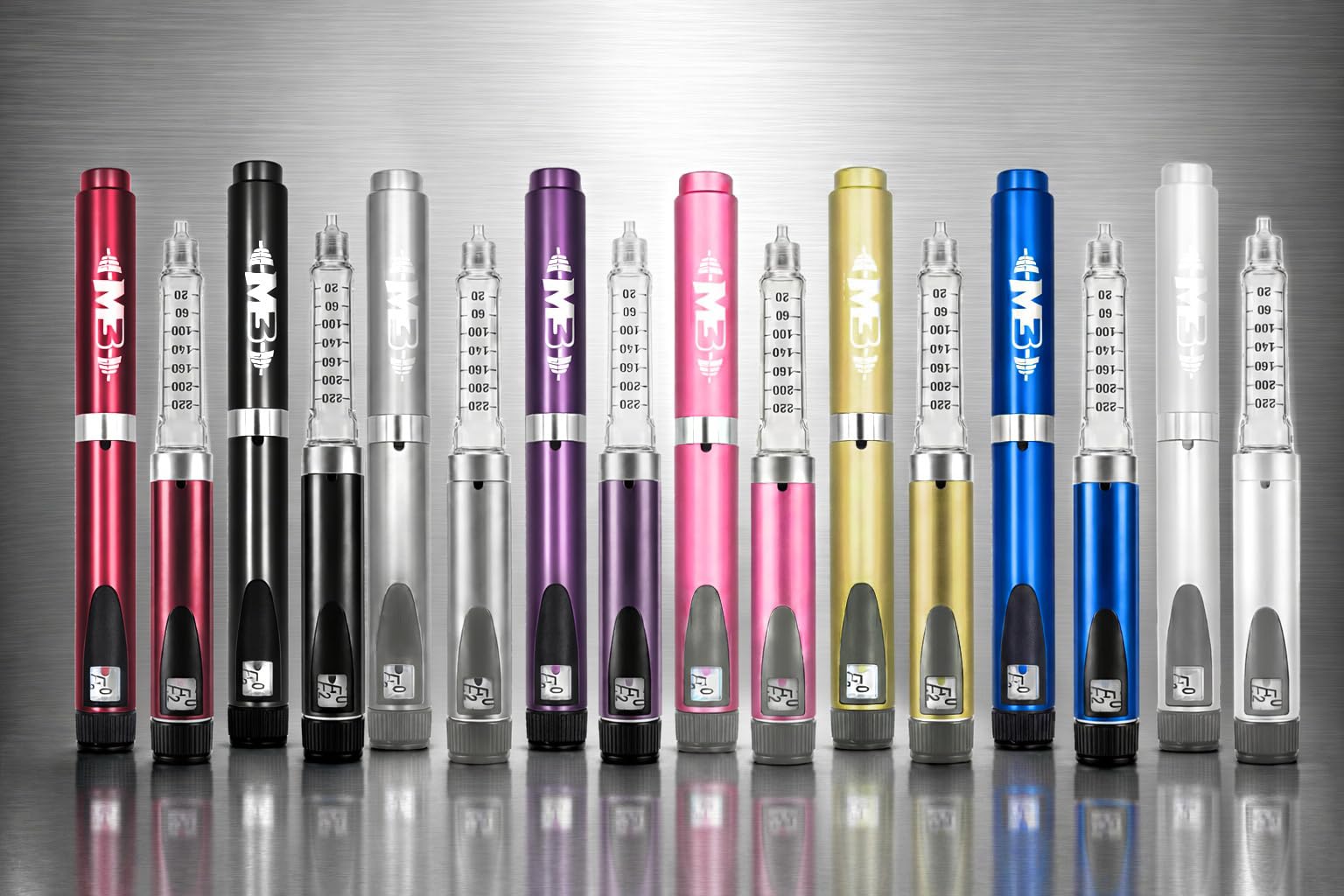 M3Gear Metal Reusable Peptide Pen Kit – 60-Unit Precision Dial, 3 mL Glass Cartridge, 3 Pen Tips & Hard Case – 6 Piece Kit (Silver) — Amazon image 2