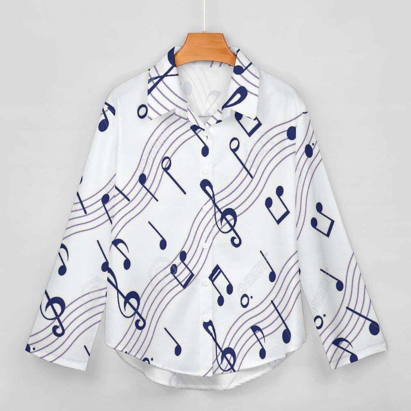 Amazon.co.jp: シャツ 長袖 レディース 音符柄 前開き ブラウス