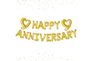 KatchOn 18-Inch Gold Happy Anniversary Balloons Letters with Hook Heart and Banner