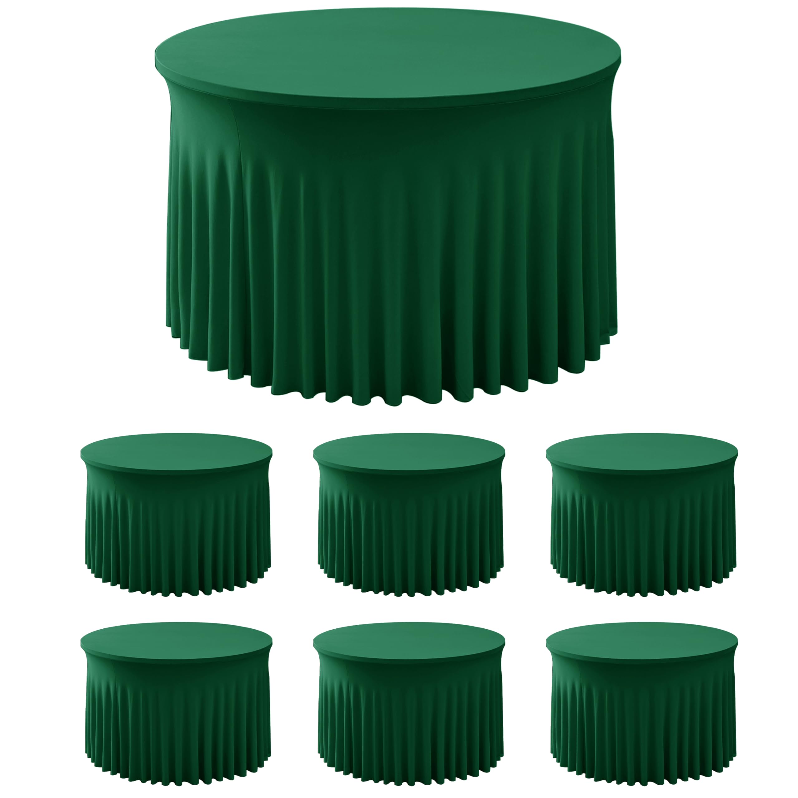 6 Pack Hunter Green Spandex Table Covers for Christmas, 60 Inch Round
