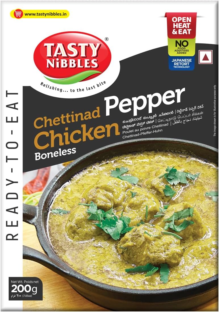 Tasty Nibbles Ready to Eat Chettinad Pepper Chicken 200g[Pack of 1]|Open Heat & Eat | No Food Additives Added | Japanese Retort Technology