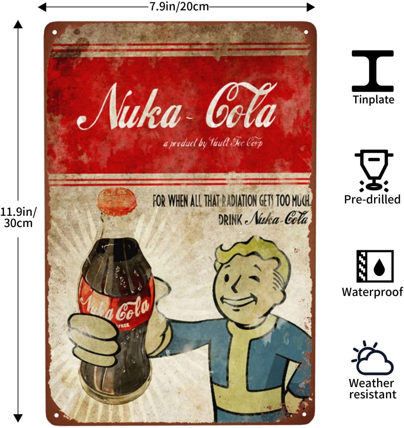 Nuka Cola Metal Sign, Bar Poster Vintage Tin Signs Man Cave Accessories Garage Backyard Wall Decor Art 8 x 12 Inch