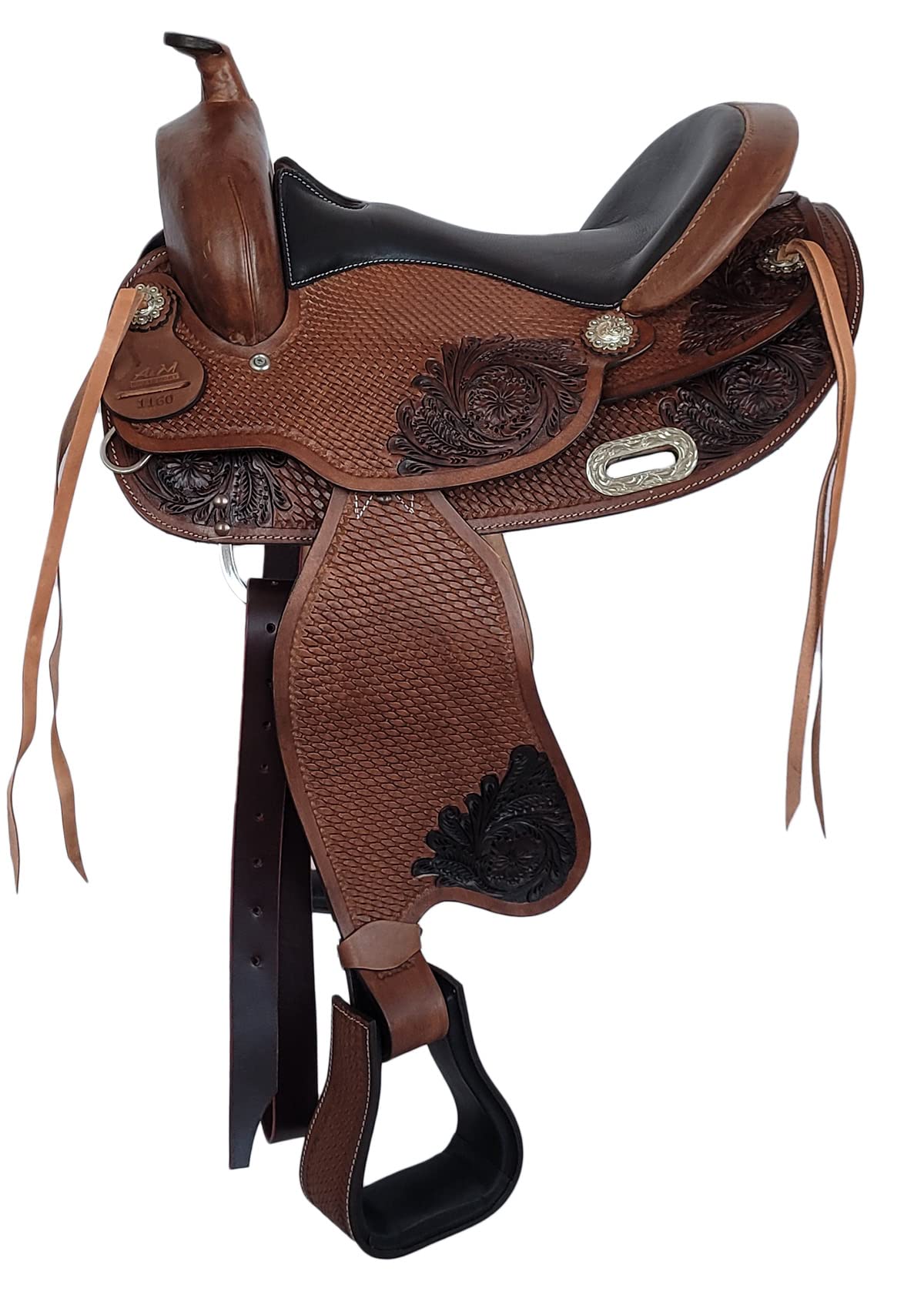 A&M Reitsport Selle western sans arbre Zuni marron en cuir de buffle, arceau de tête interchangeable, taille : 17"