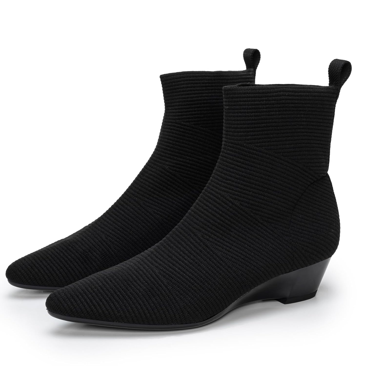 youngshow Womens Booties Comfortable Knitted Low Heel Boots For Women Ankle Booties Pointed Toe Slip On Fall Winter