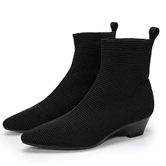 youngshow Womens Booties Comfortable Knitted Low Heel Boots For Women Ankle Booties Pointed Toe Slip On Fall Winter