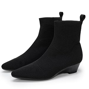 youngshow Womens Booties Comfortable Knitted Low Heel Boots For Women Ankle Booties Pointed Toe Slip On Fall Winter