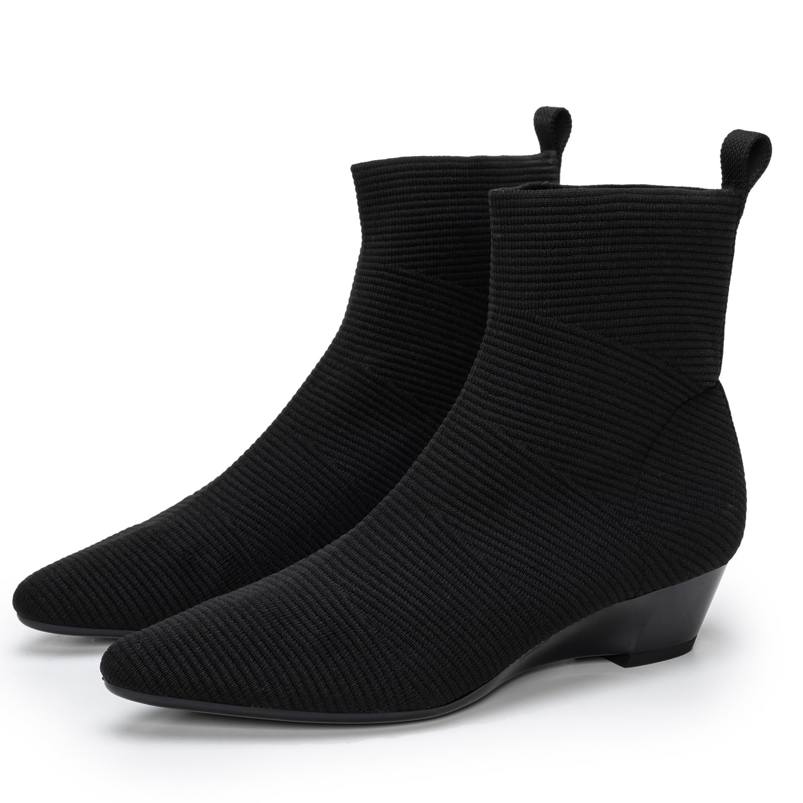 youngshow Womens Booties Comfortable Knitted Low Heel Boots For Women Ankle Booties Pointed Toe Slip On Fall Winter