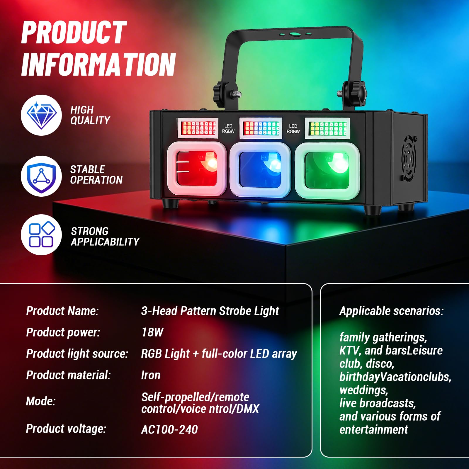 Lumière Disco DJ avec Télécommande, Lumière de Fête, Jeux de Lumières LED RGBW, 90 Motifs Dynamiques, Activation Sonore, DMX, pour Anniversaire, Club, Mariage et Bar