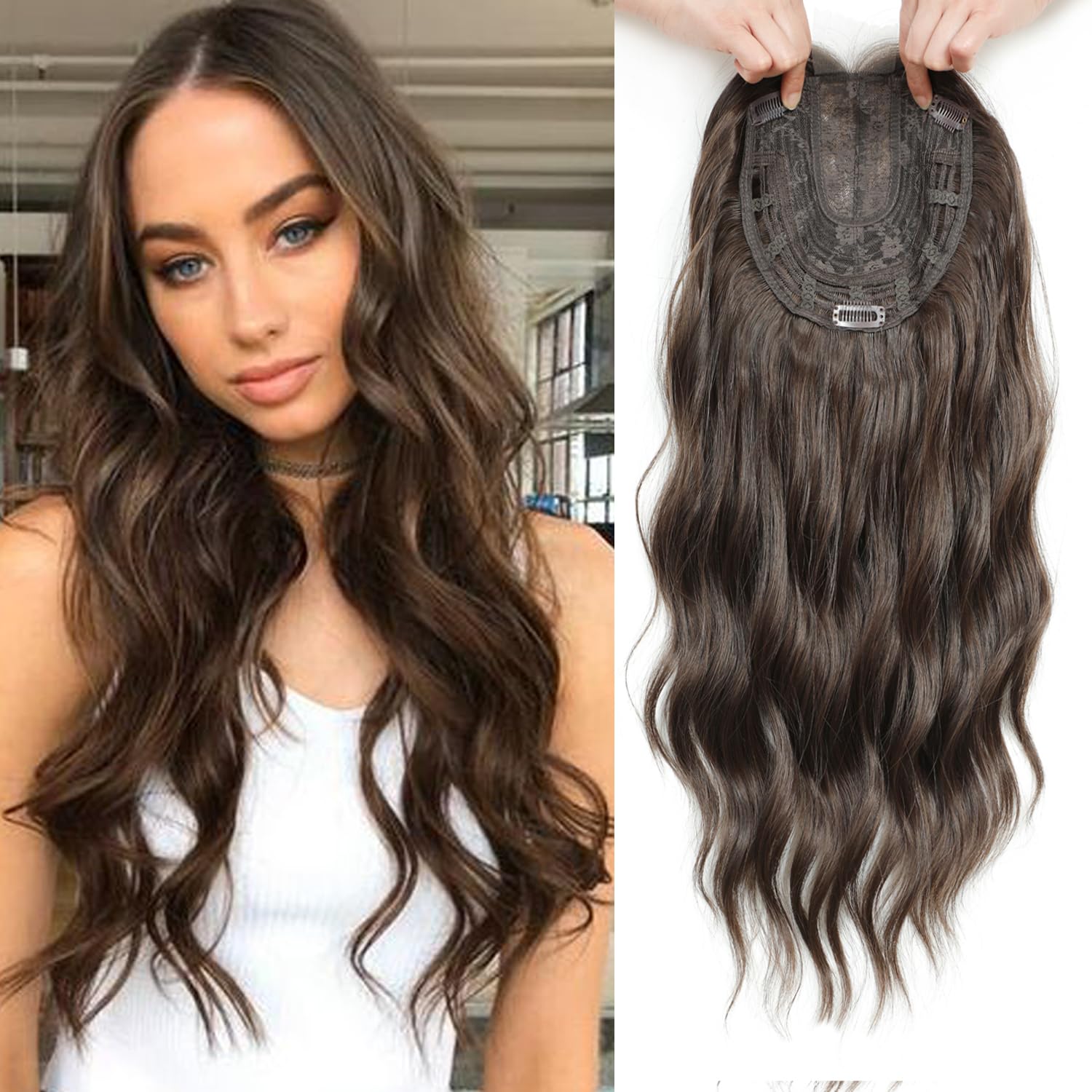 20" Wavy Hair Topper 6.5"x6.5" Base Size Hair Toppers for Women with Thinning Hairtoppers Hairpieces Synthetic hair Wig Wavy Clip in