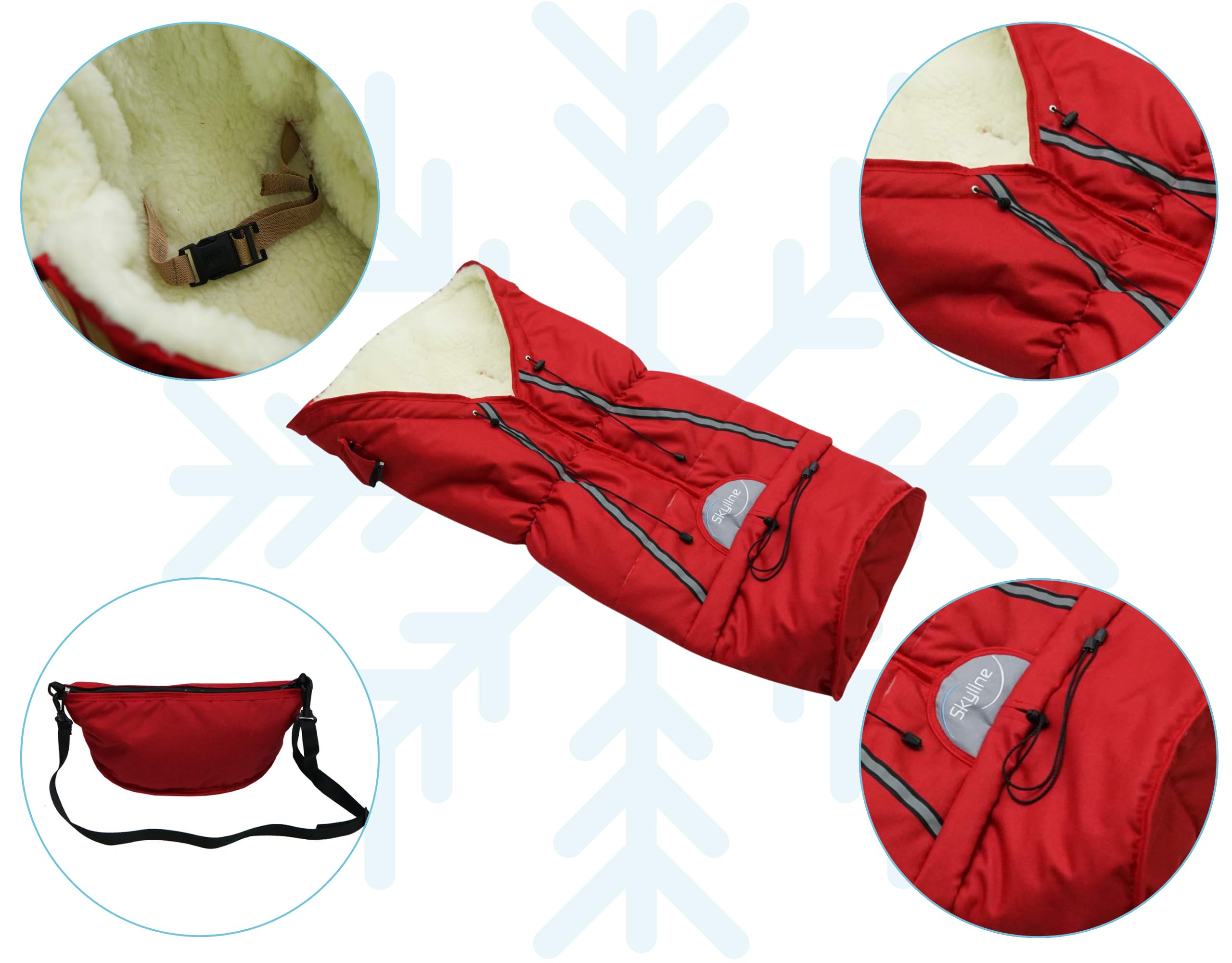 Slittino in legno per bambini con schienale Slitta Davoser in legno, con cintura di sicurezza schienale, pusher, e Sacco a Pelo Invernale Universale - Natur/braunes Leinen