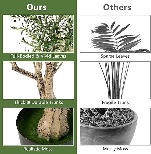 Miniatura 6 de Goplus Árbol de olivo artificial de 6 pies, árbol alto de seda de olivo en maceta con maceta, grandes ramas y frutas de olivo sintético, planta de