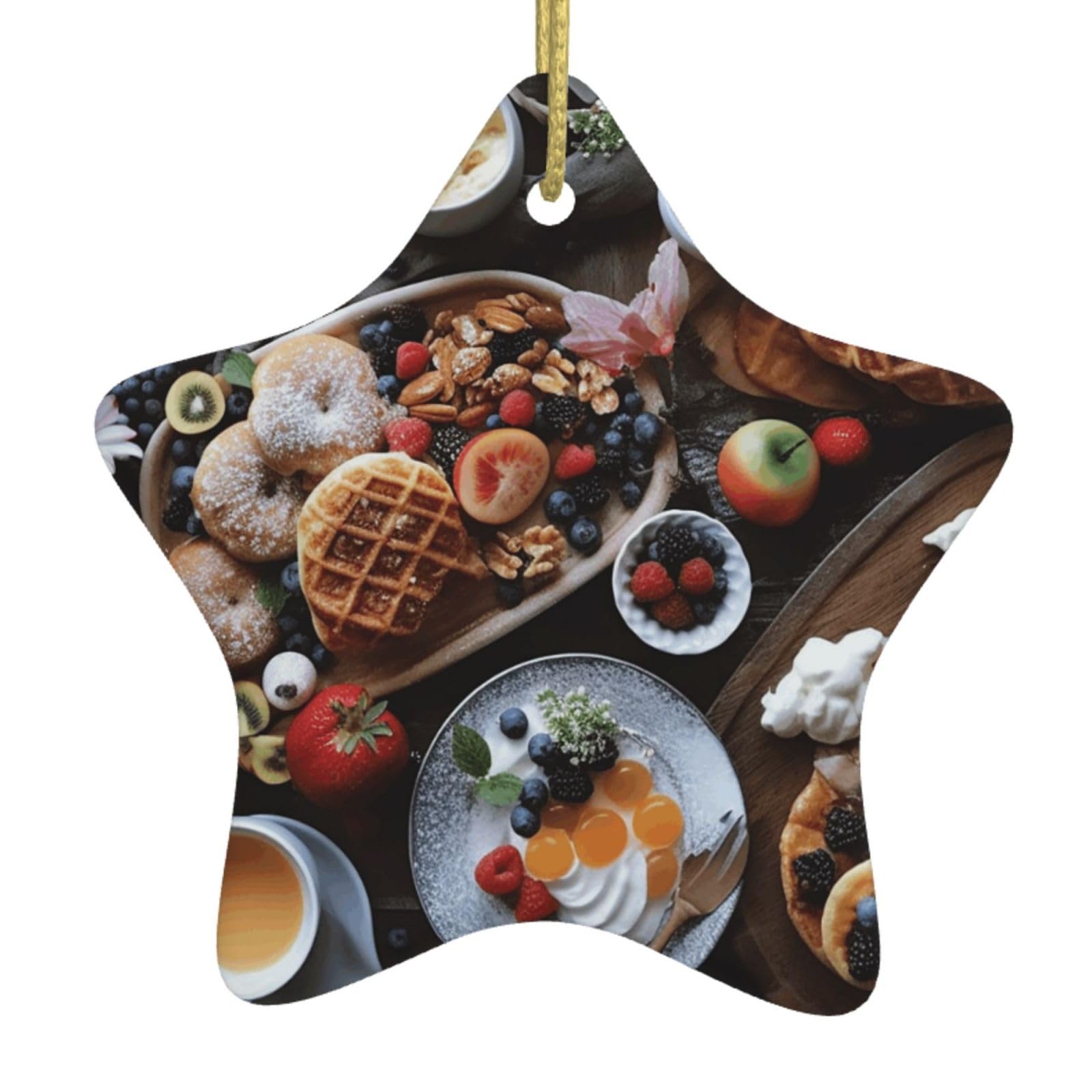 Ceramic Christmas Tree Hanging Ornaments with Gold Ropes Christmas Tree Decorations Star Ceramic Beautiful Breakfast Pendant Keepsake Decorations for Holiday Xmas Gift Ideas