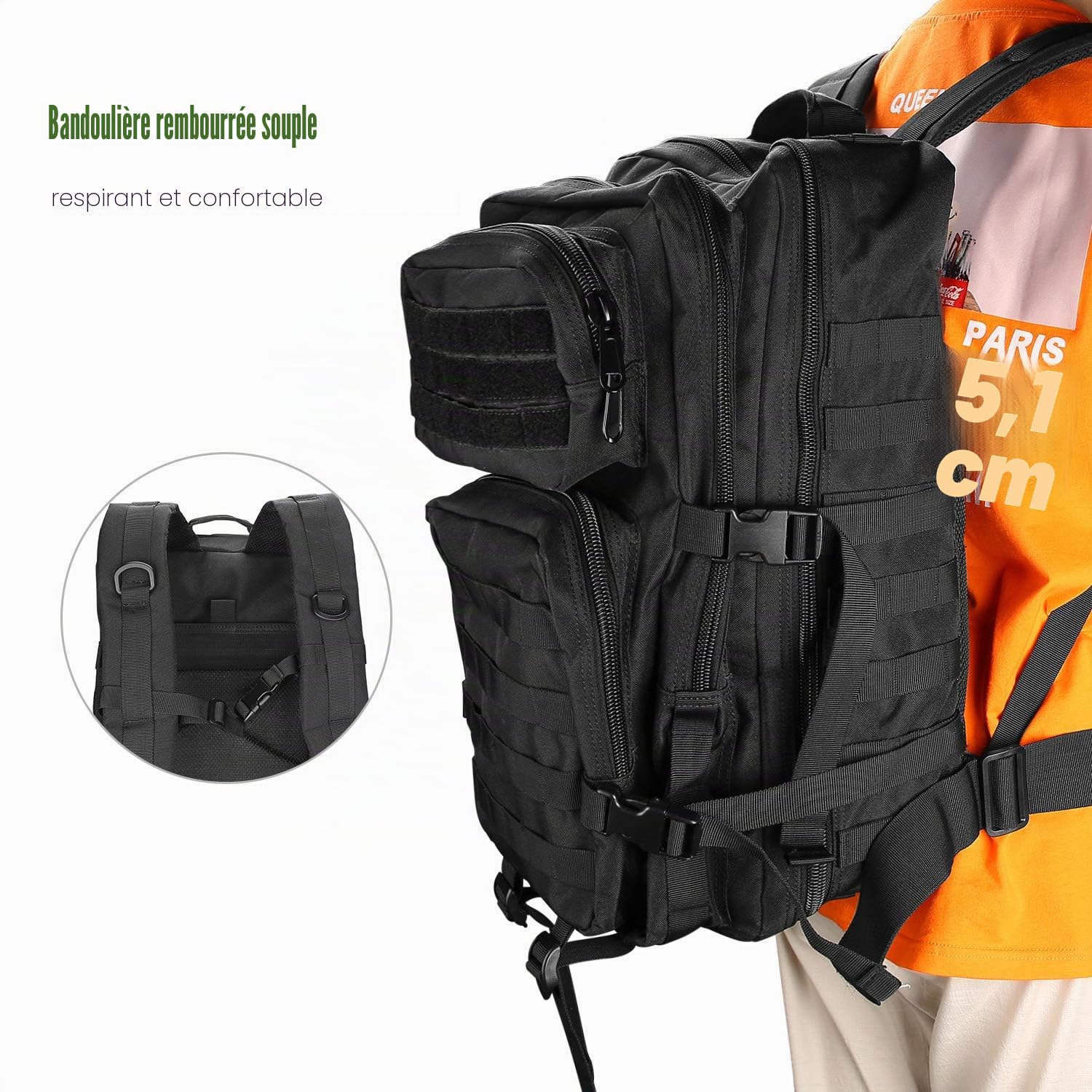 ProCase Sac à Dos Militaire de Grand Volume, Sac Tactique Voyage Multifonction, Sac Crossfit Randonnée pour Trekking/Randonnée/Camping/Voyage/École/Pêche/Alpinisme