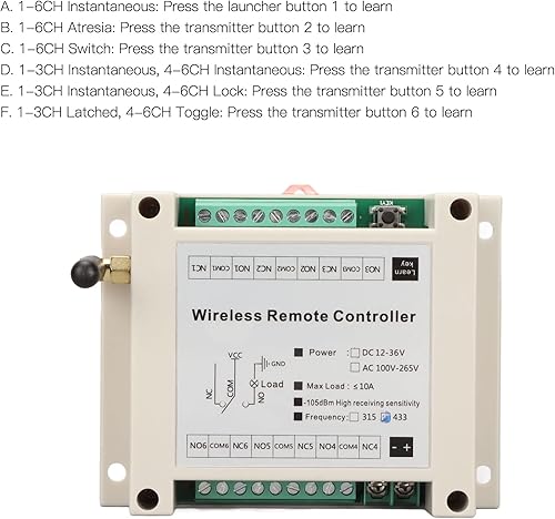 Miniatura 4 de Control remoto inalámbrico 6CH LED luz relé interruptor para el hogar inteligente control DC12V 433MHz