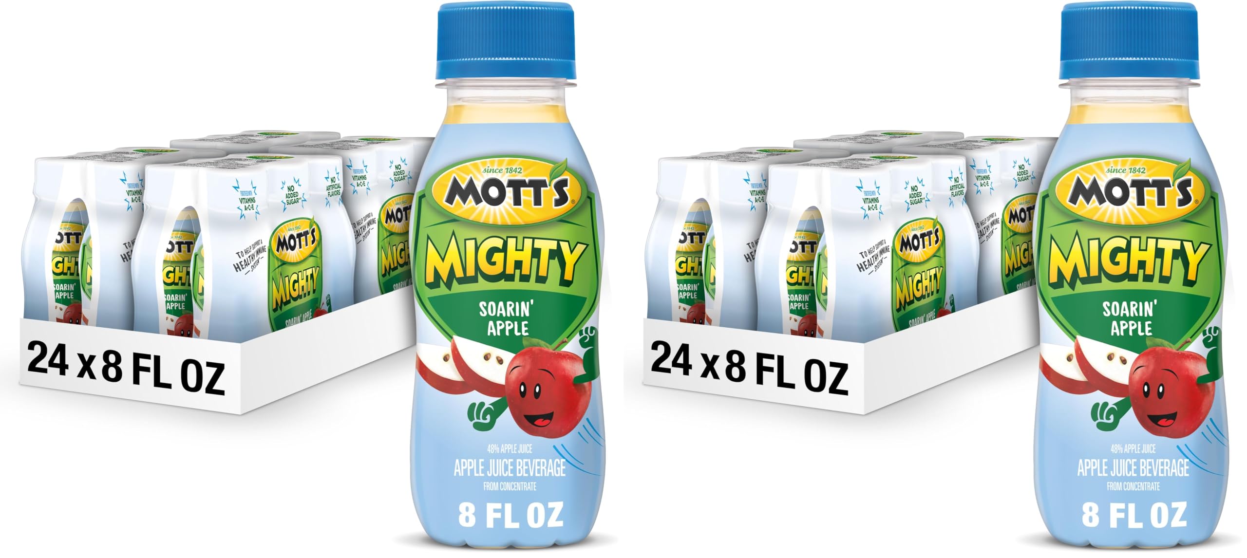 Mott's Mighty Soarin' Apple Juice Drink, 8 Fl Oz Bottles, 24 Count (8 Packs Of 6), 100% Fruit Juice Combined With Purified Water, Natural Flavors, And Vitamins A, C And E