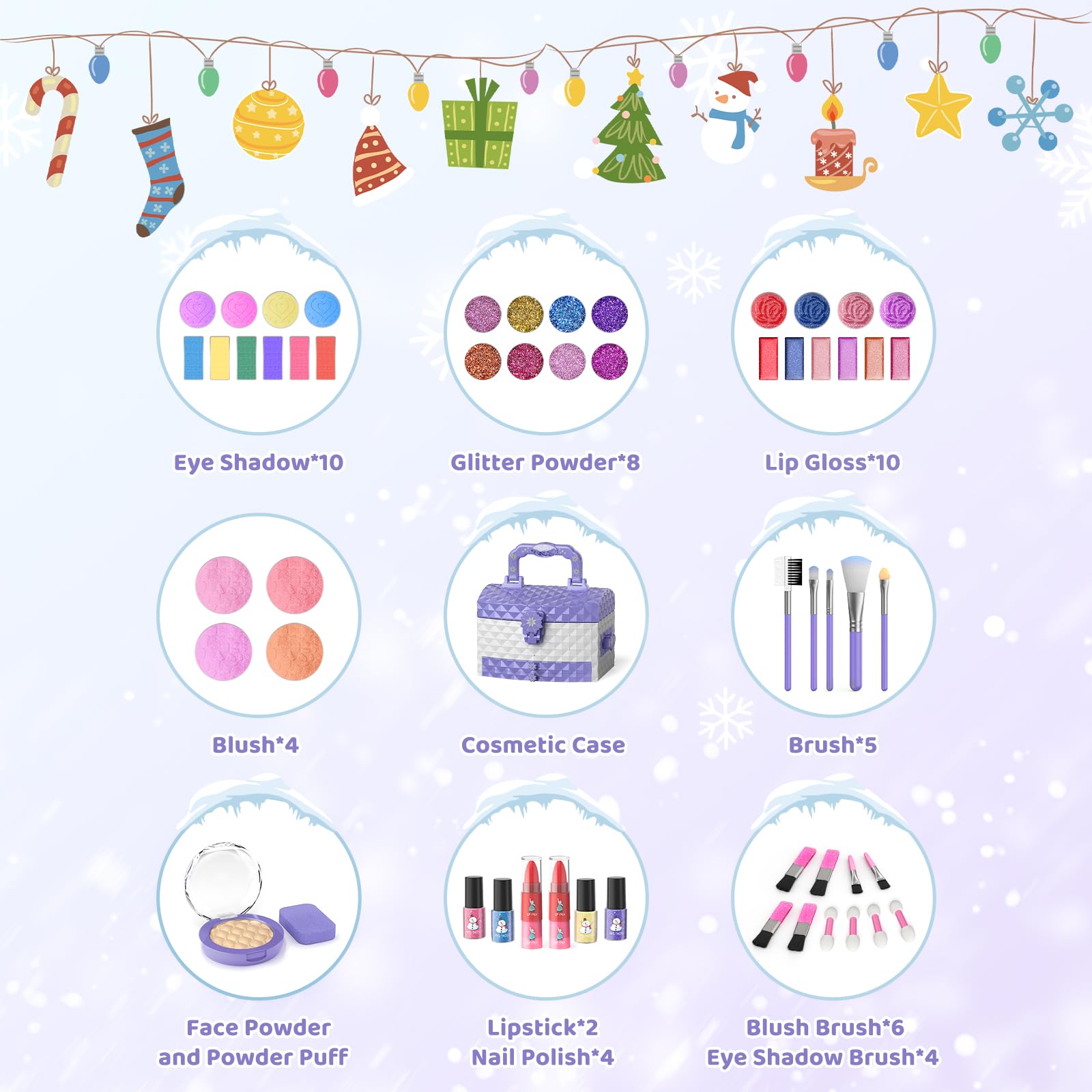 GirlsHome Kids Makeup Set for Girl 56 Pcs Washable Real Cosmetic, Non-Toxic Frozen Toys Toddler Makeup Kit, Frozen Princess Dress up Kit Christmas & Birthday Girl Gift for 3-12 (Frozen Purple)