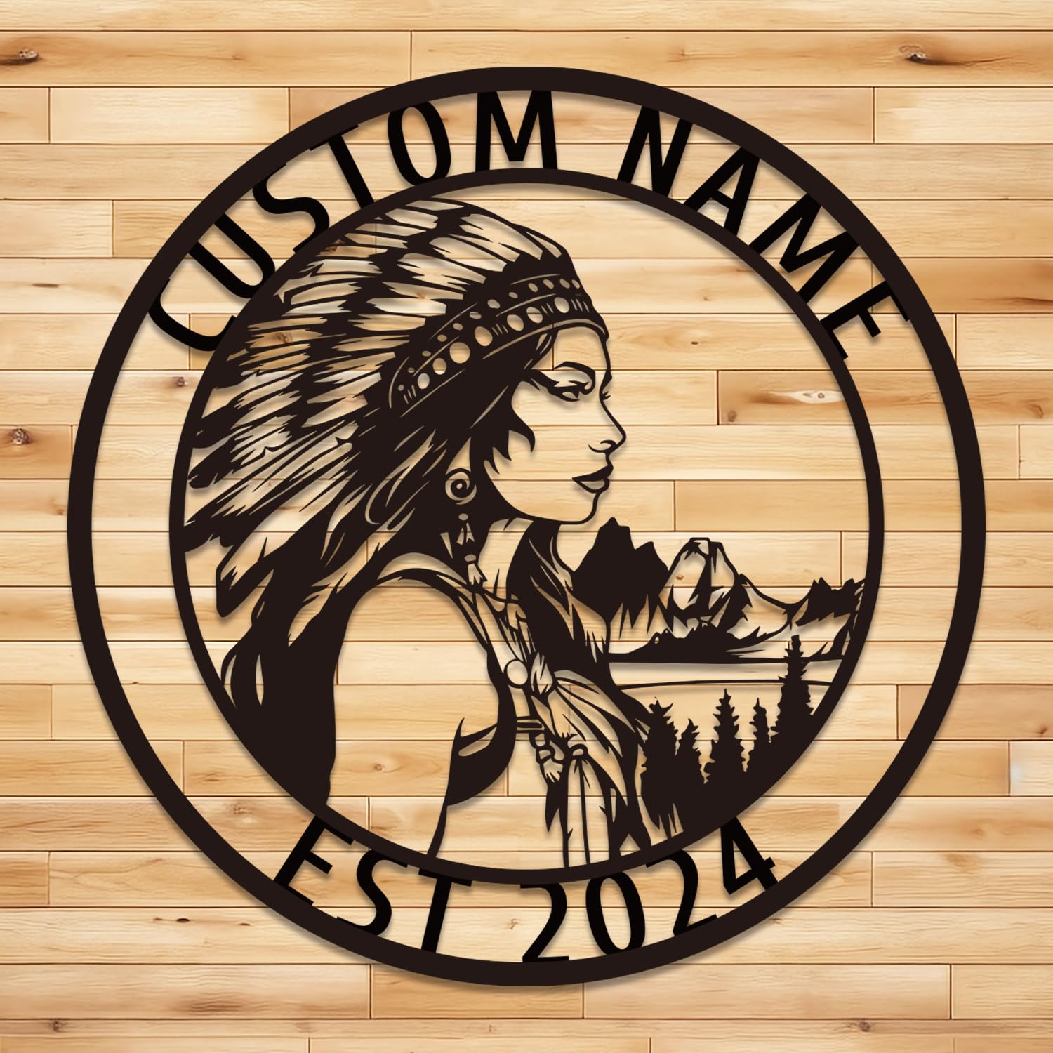 Senyer Style D Personalized Indian Metal Sign, Personalized Indian Warrior Name Sign,Custom Indian Wall Decor, Native American Art Indian Gifts, Native American Decor Indian Chief Hat Art Home Decor (Style D)