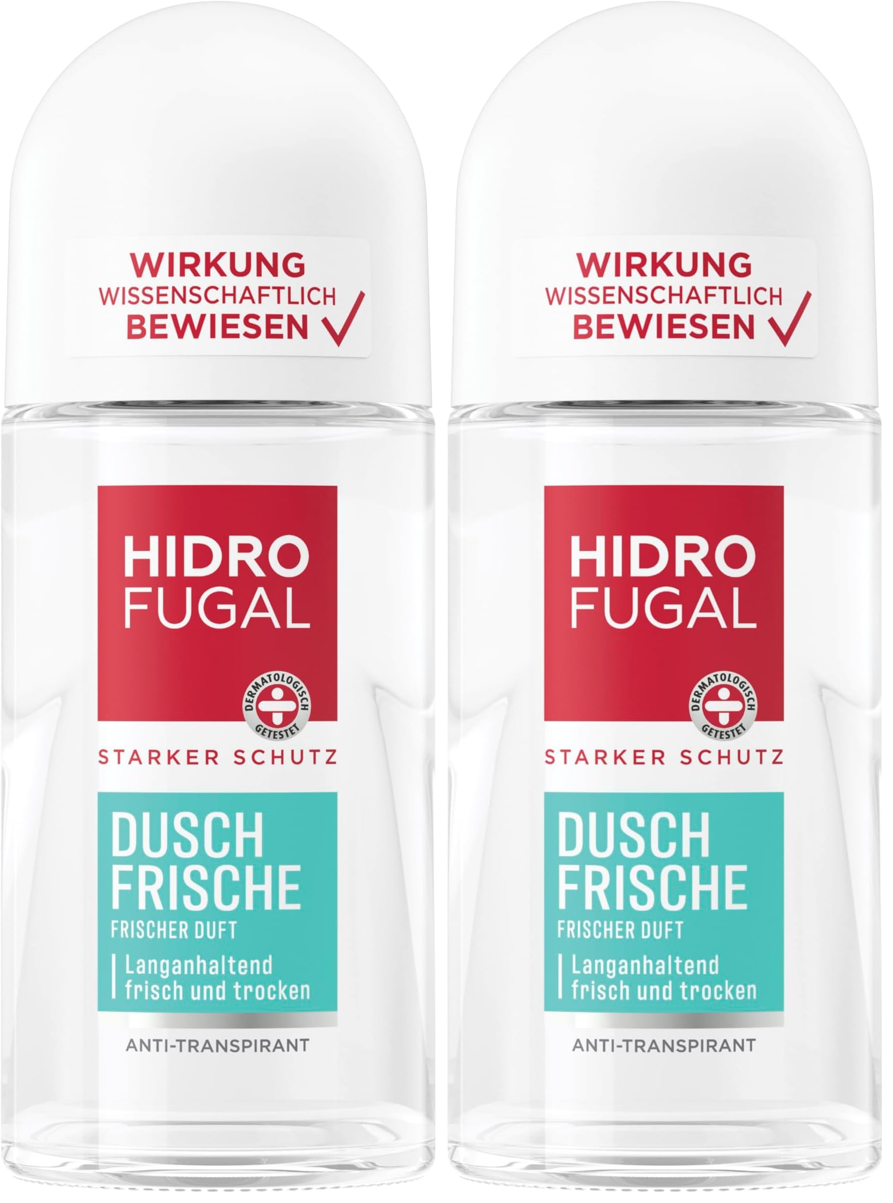 Hidrofugal Dusch-Frische Roll-on (50 ml), starker Anti-Transpirant Schutz mit angenehm frischem Duft, Deo für starken Schutz ohne Ethylalkohol (Packung mit 2)