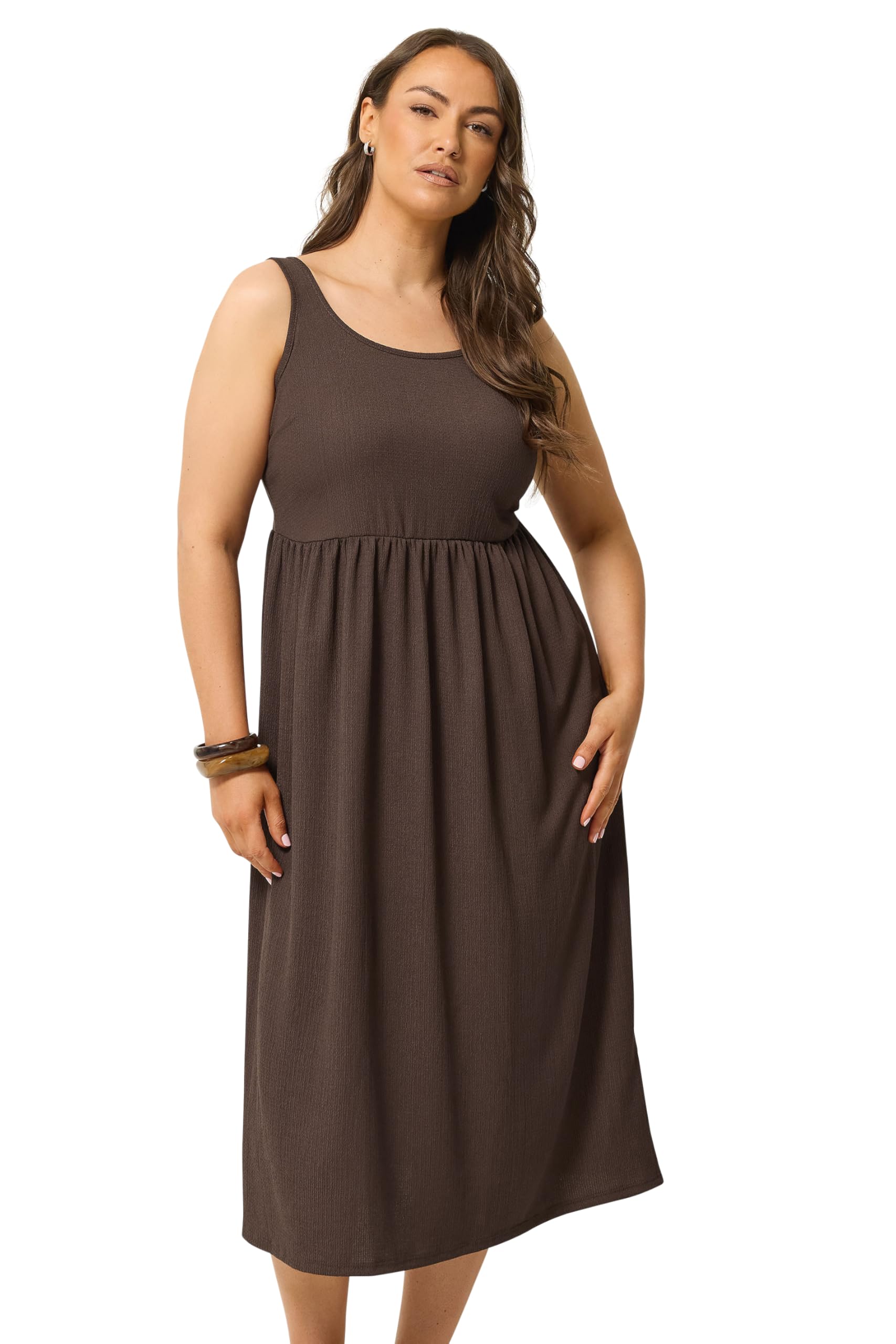 Yours Curve Brown Crinkle Midi Dress - Women's - Plus Size Curve